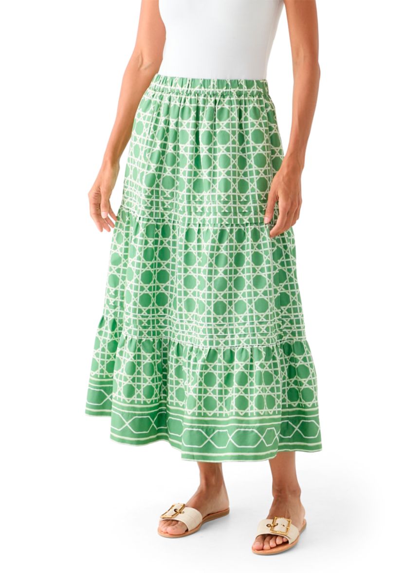 Womens Pleated Printed Midi Skirt