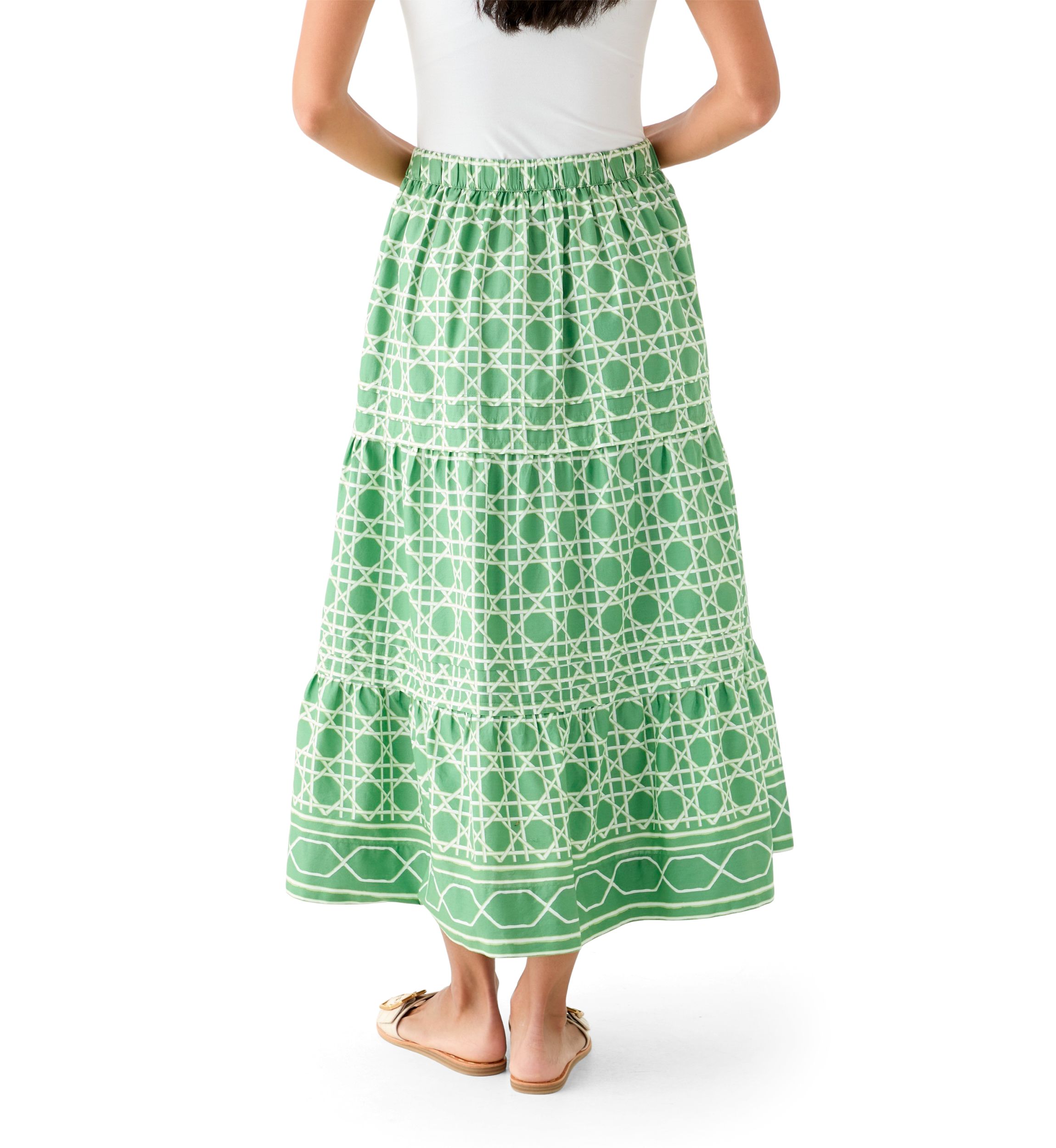 Womens Pleated Printed Midi Skirt