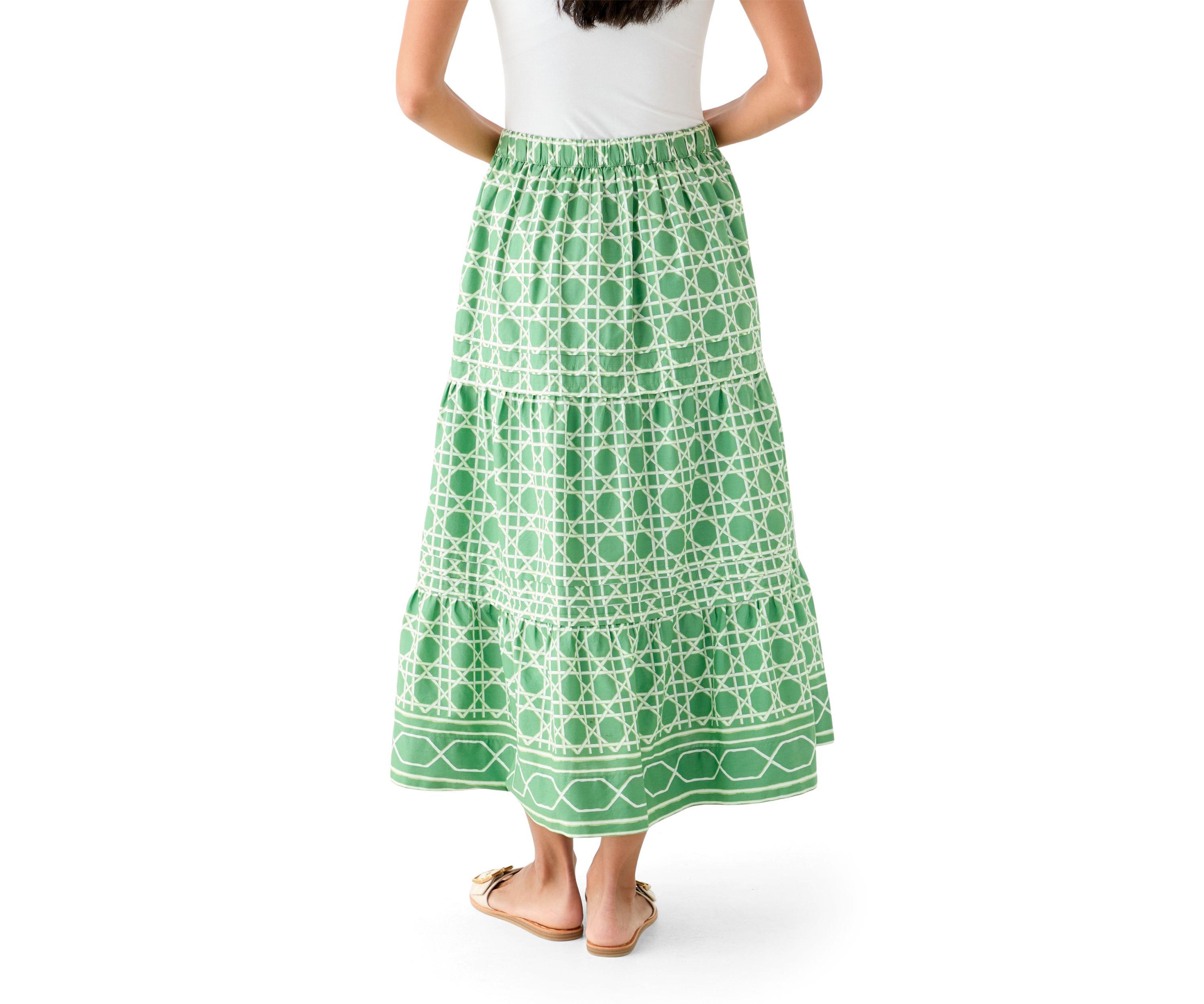 Womens Pleated Printed Midi Skirt