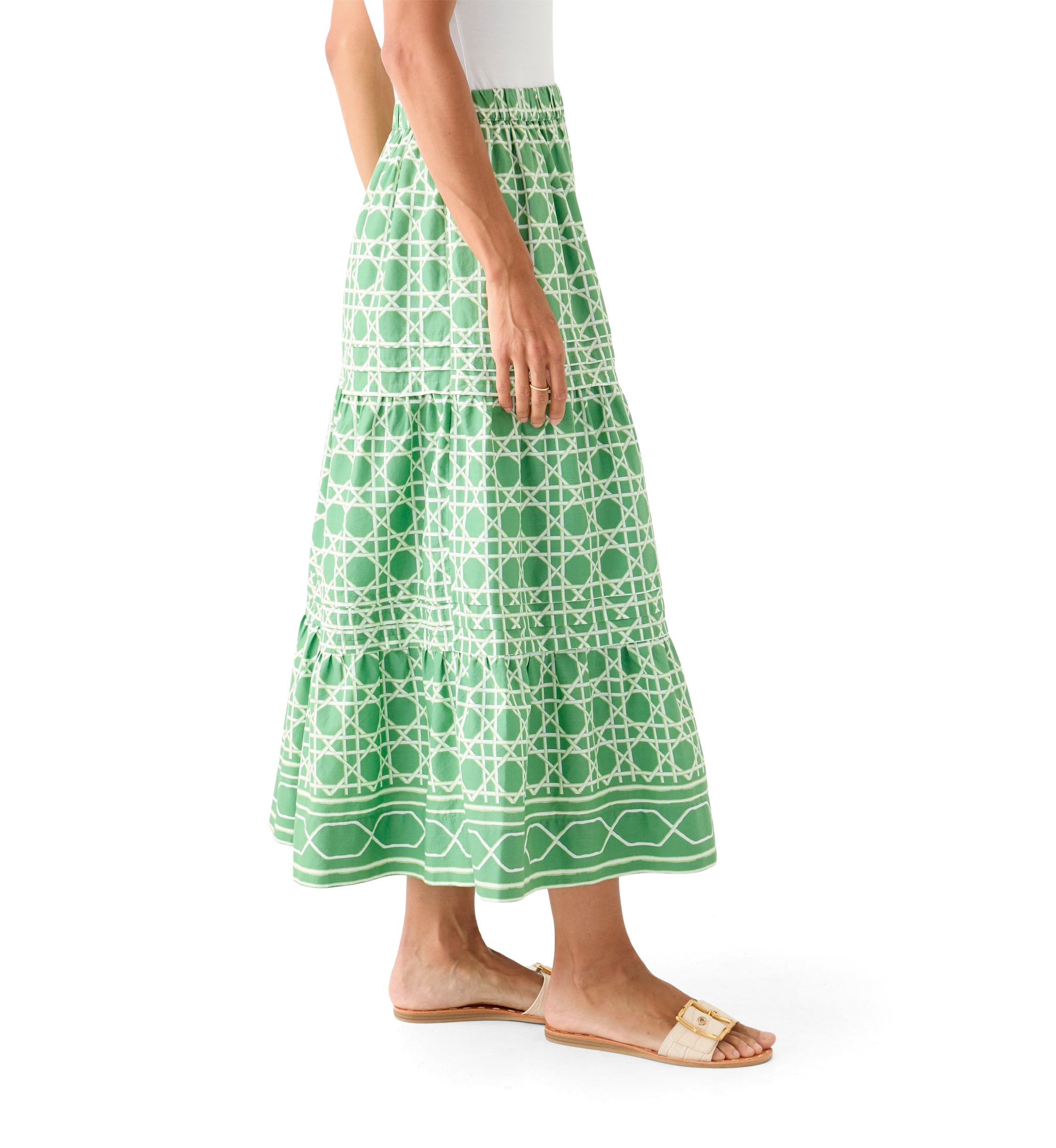 Womens Pleated Printed Midi Skirt
