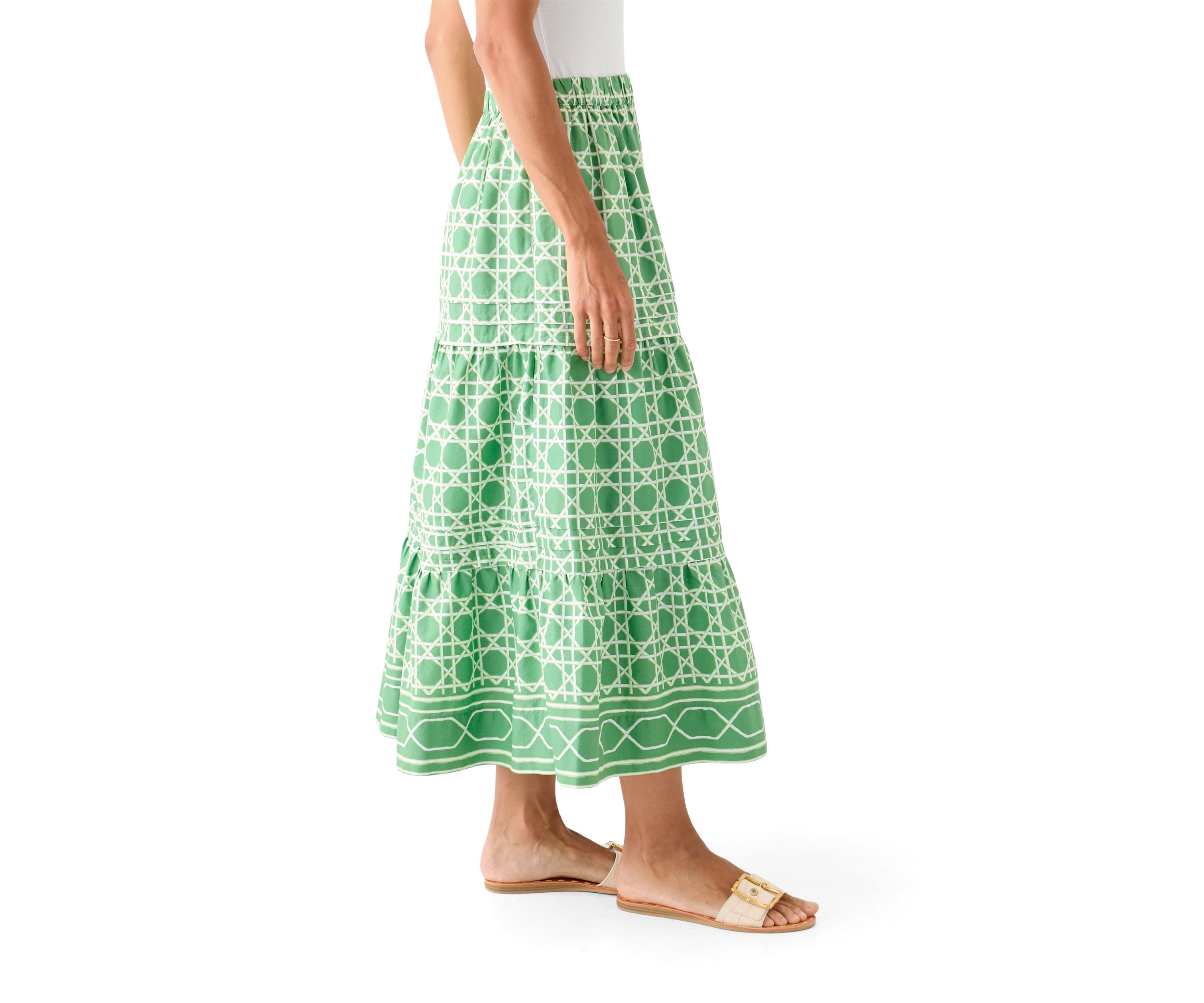 Womens Pleated Printed Midi Skirt