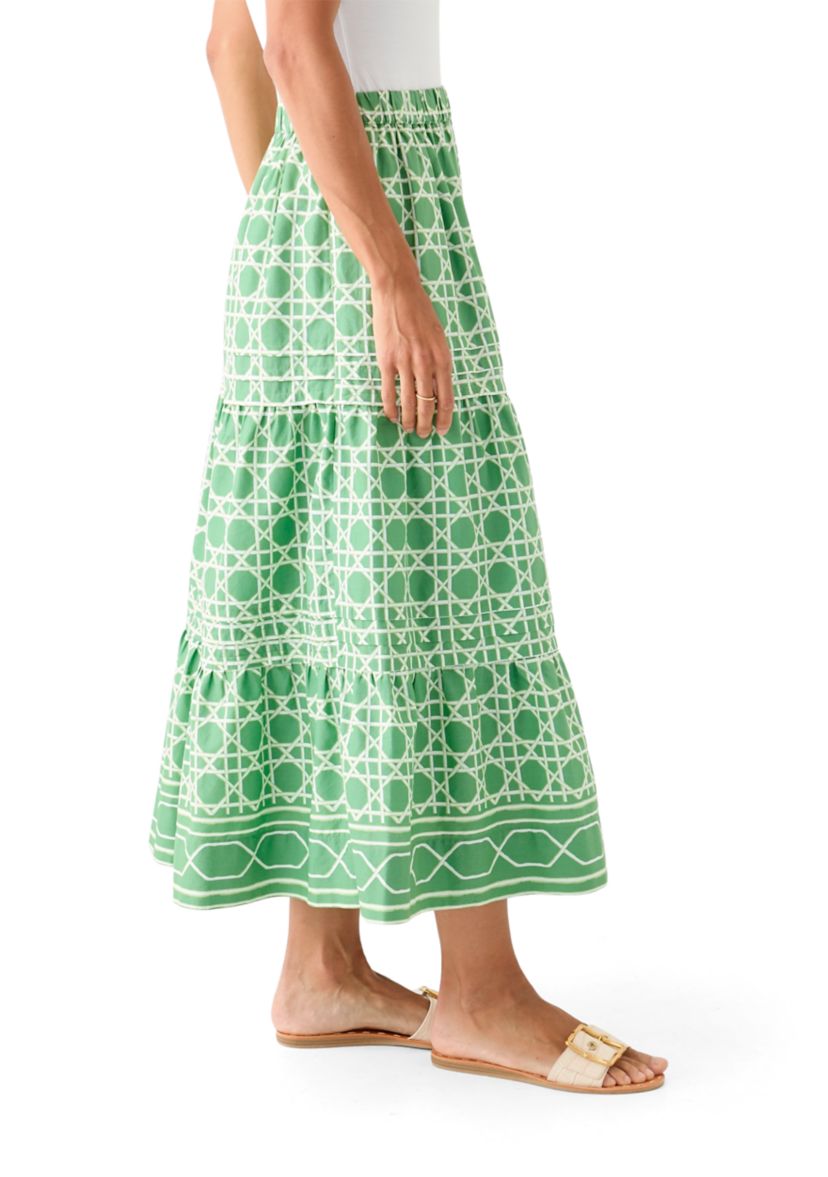 Womens Pleated Printed Midi Skirt