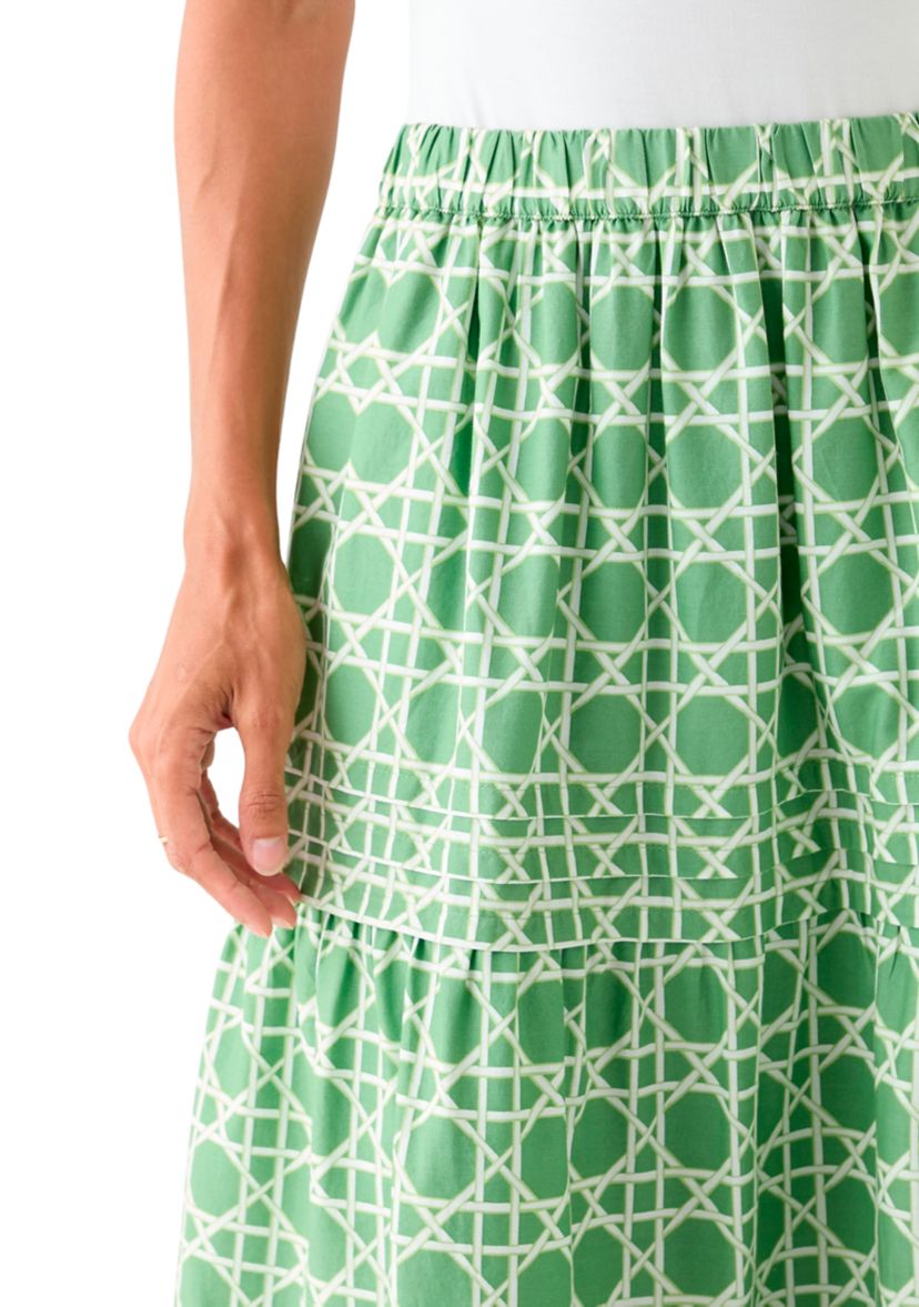 Womens Pleated Printed Midi Skirt