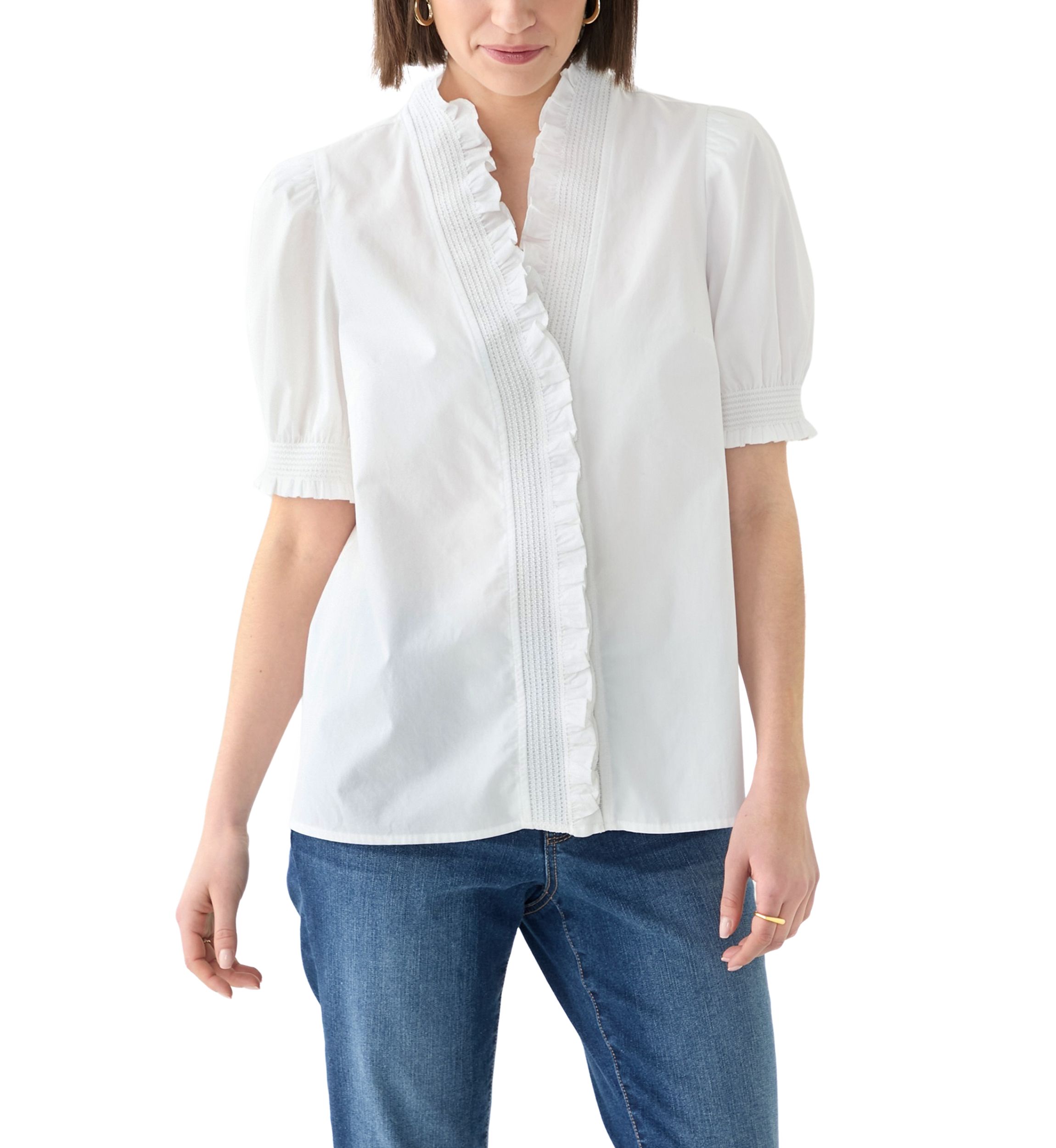 Womens Short Sleeve Smocked Ruffle Top