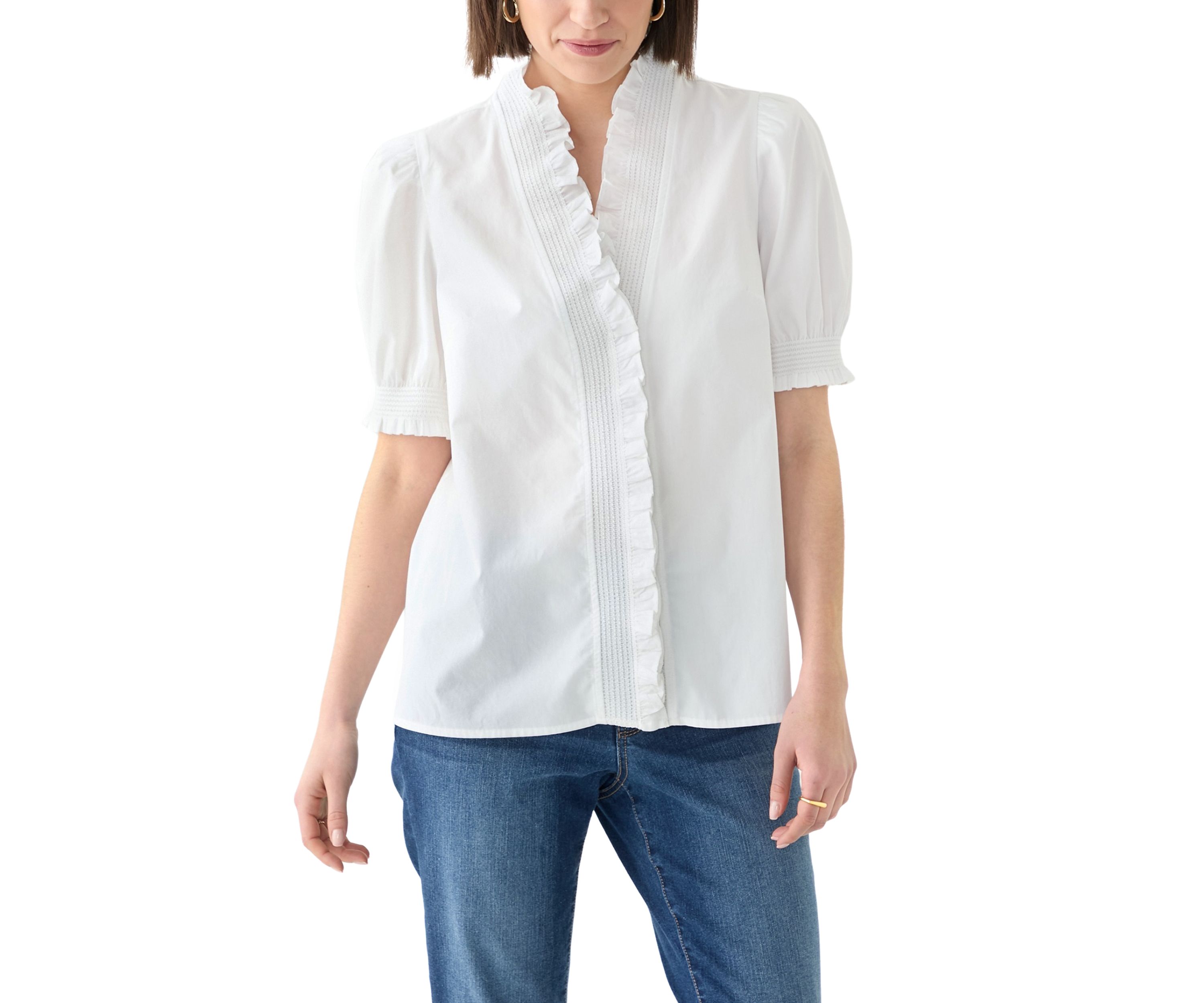 Womens Short Sleeve Smocked Ruffle Top