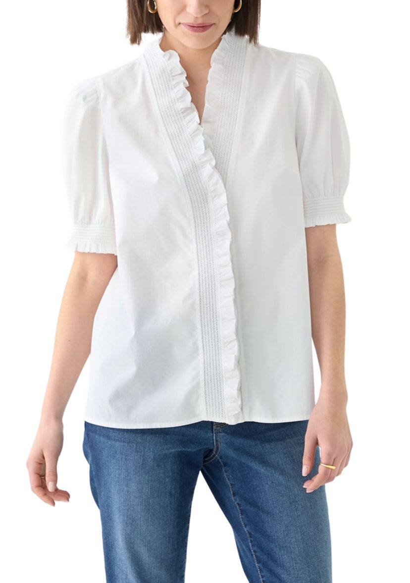 Womens Short Sleeve Smocked Ruffle Top