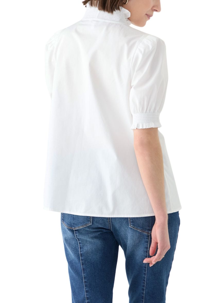 Womens Short Sleeve Smocked Ruffle Top