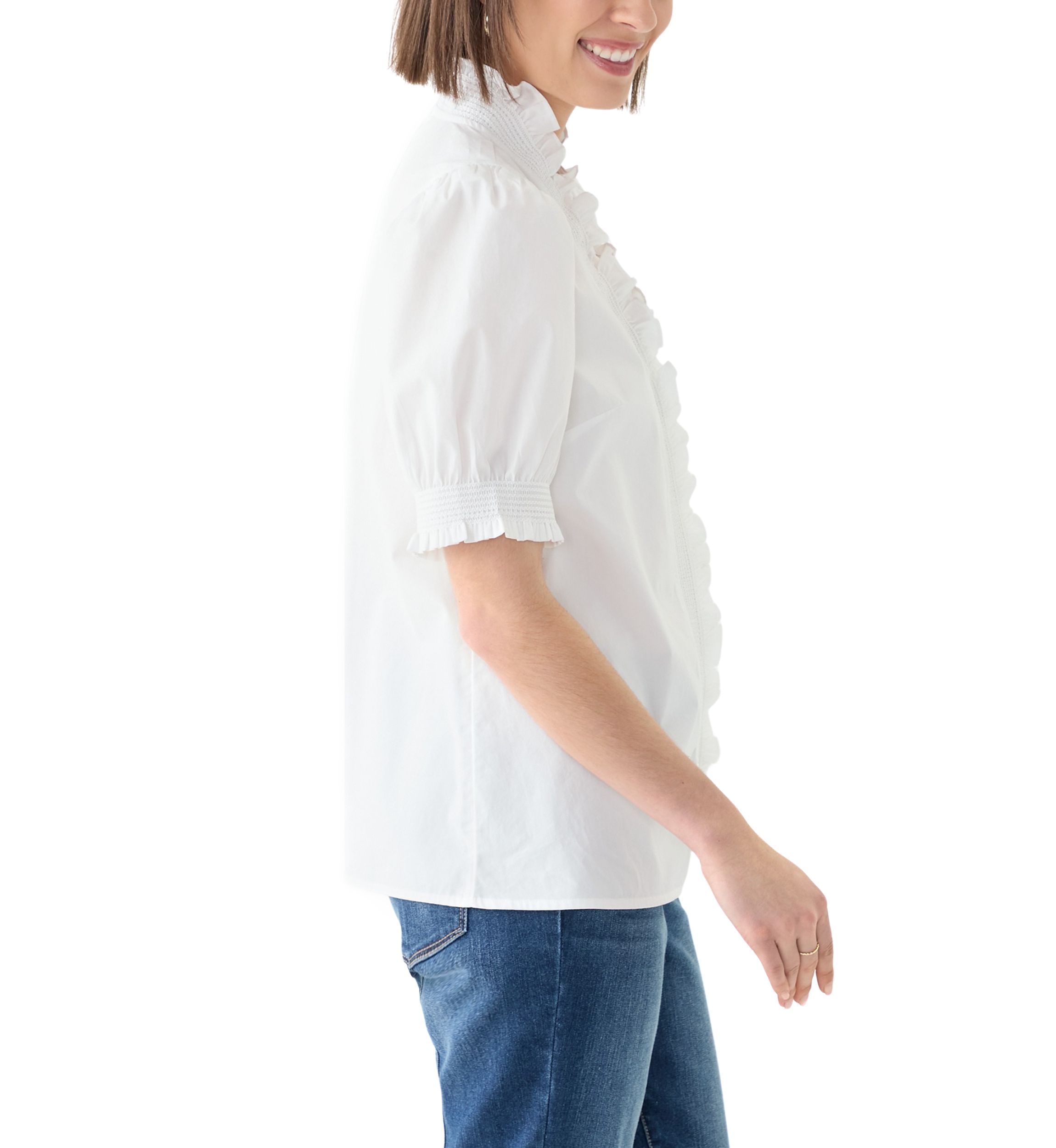 Womens Short Sleeve Smocked Ruffle Top
