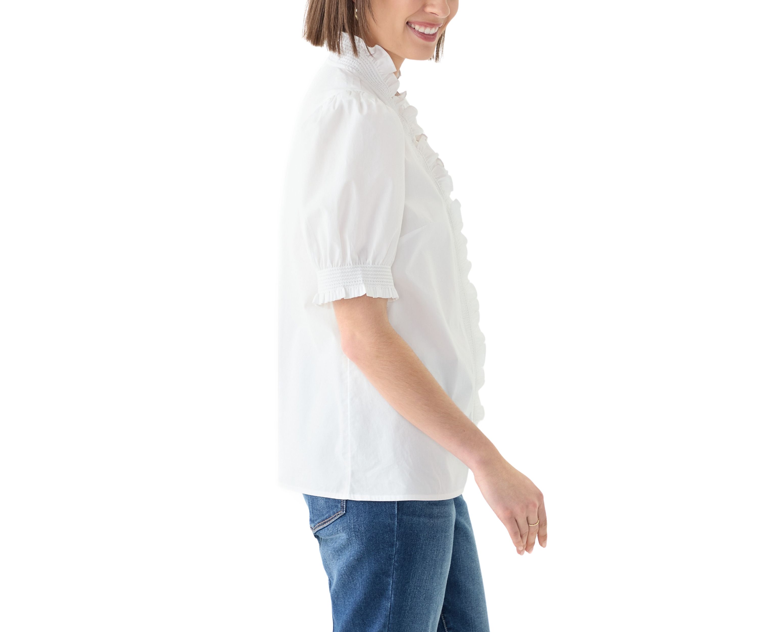 Womens Short Sleeve Smocked Ruffle Top