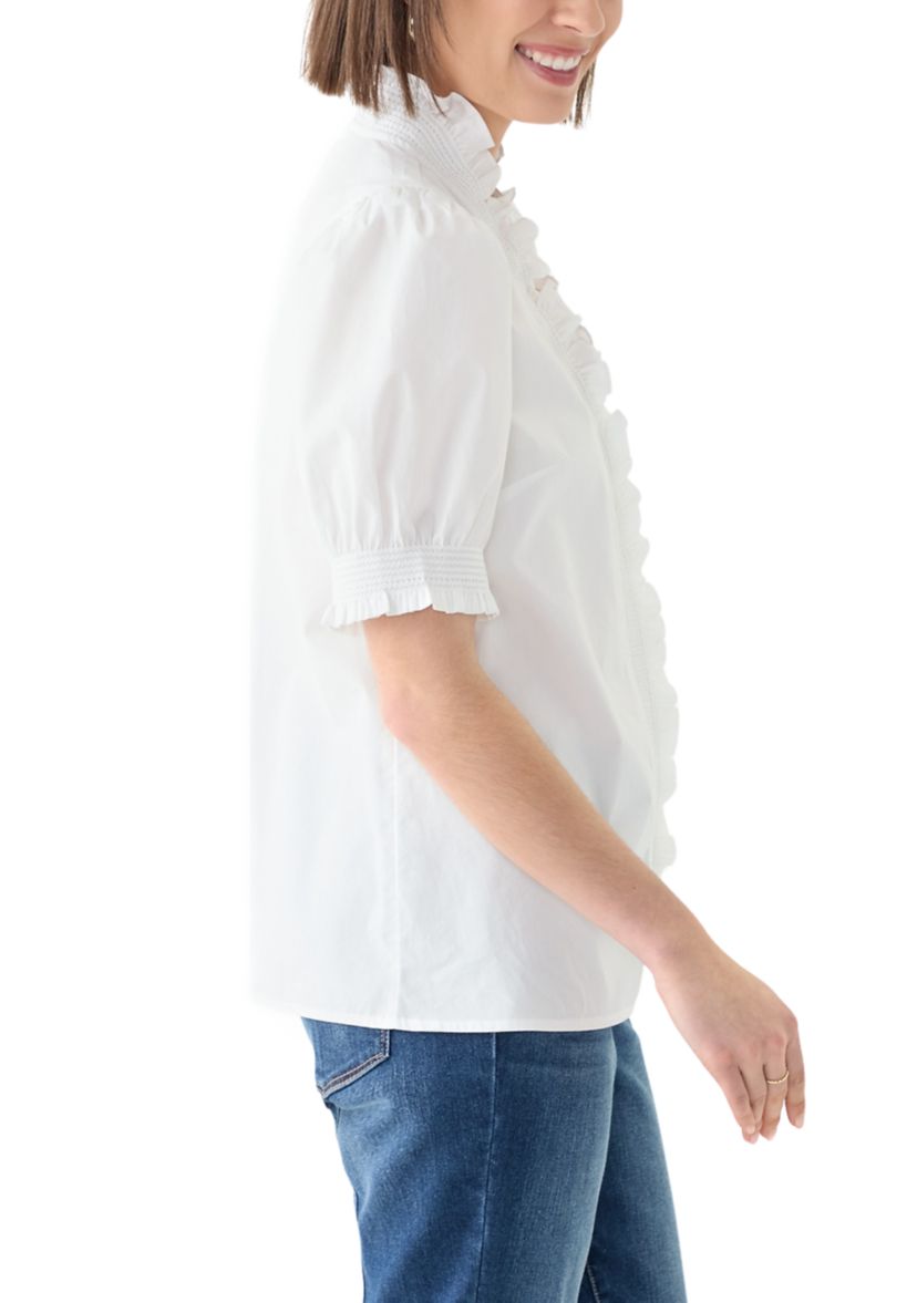 Womens Short Sleeve Smocked Ruffle Top