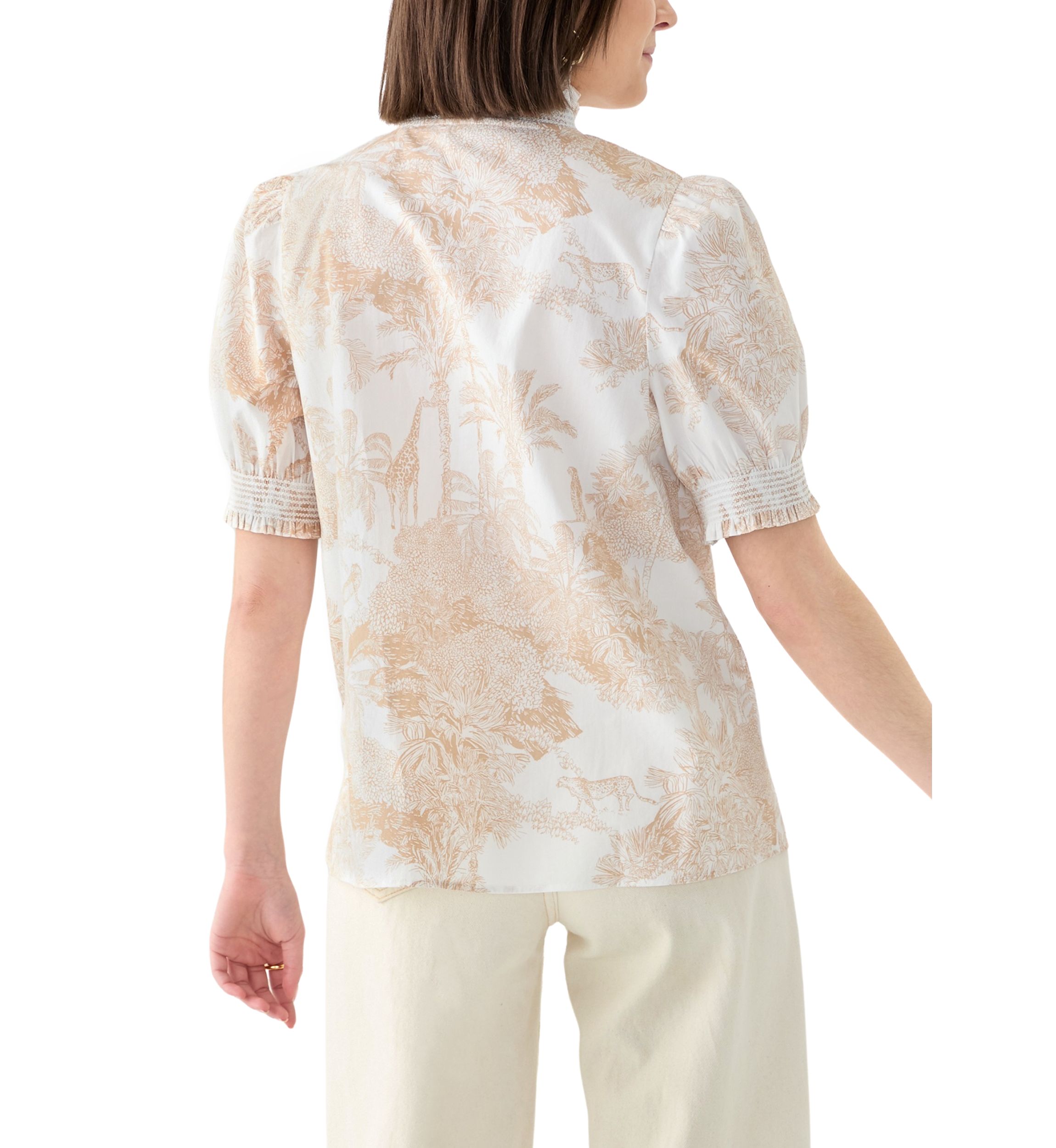 Womens Smock Neck Ruffle Printed Blouse 
