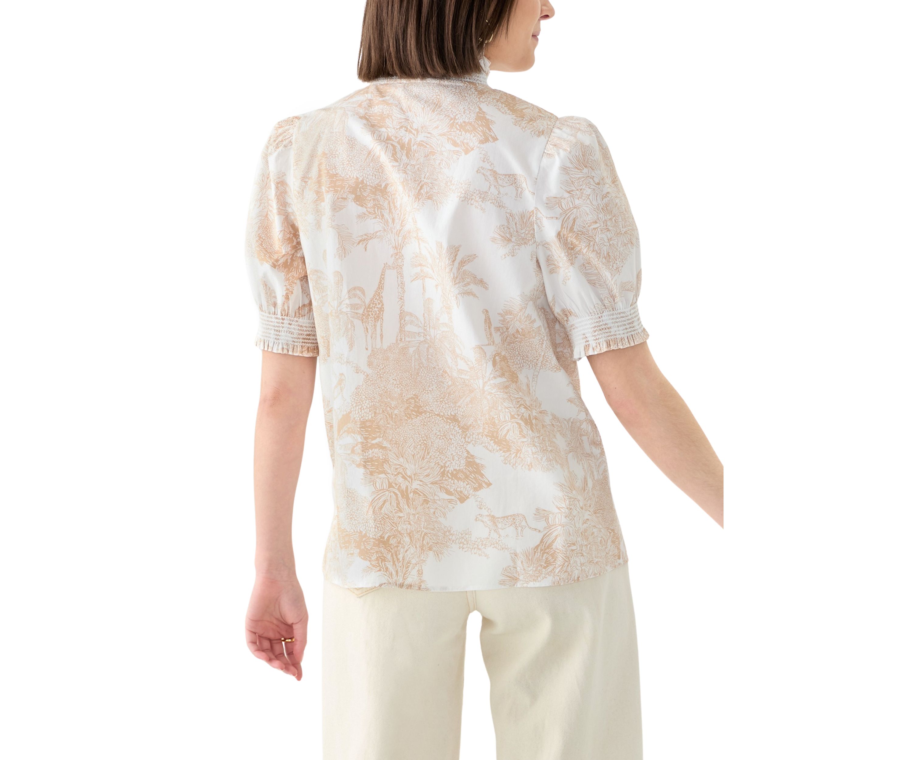 Womens Smock Neck Ruffle Printed Blouse 