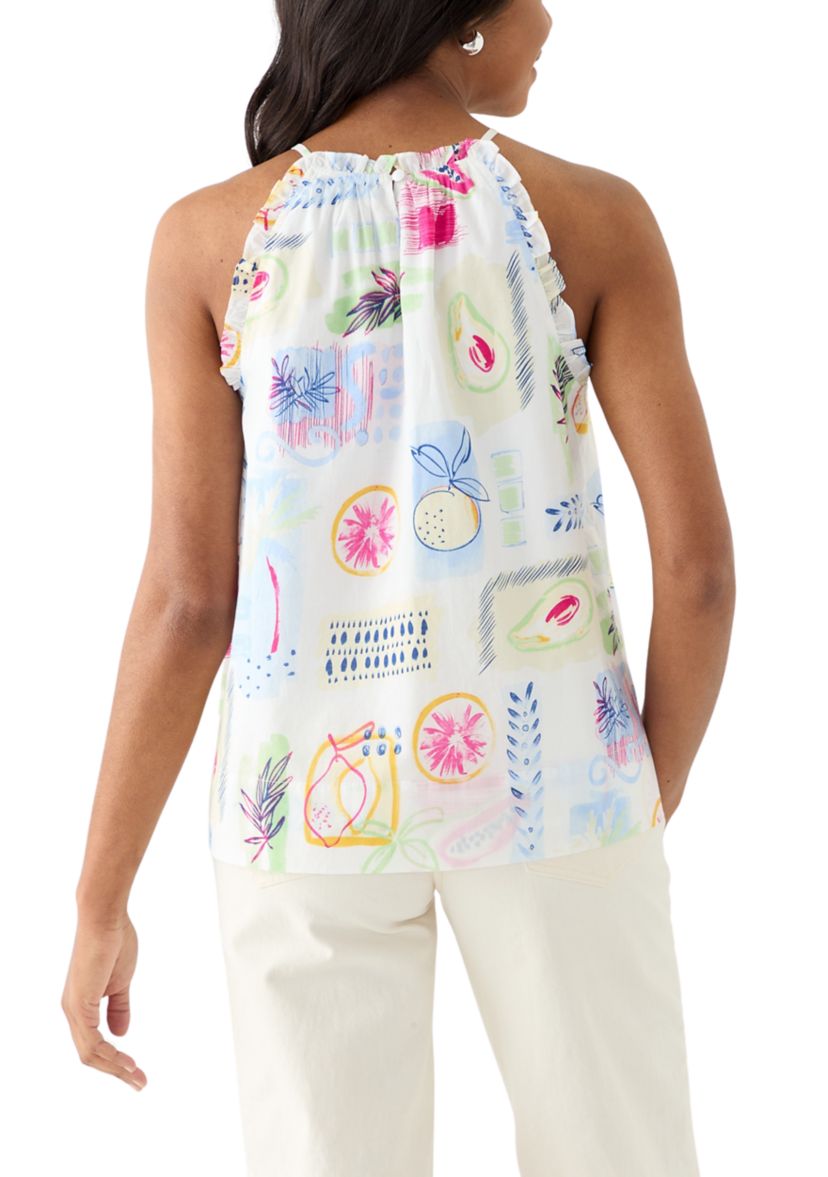 Womens Sleeveless Printed Ruffle Halter Top