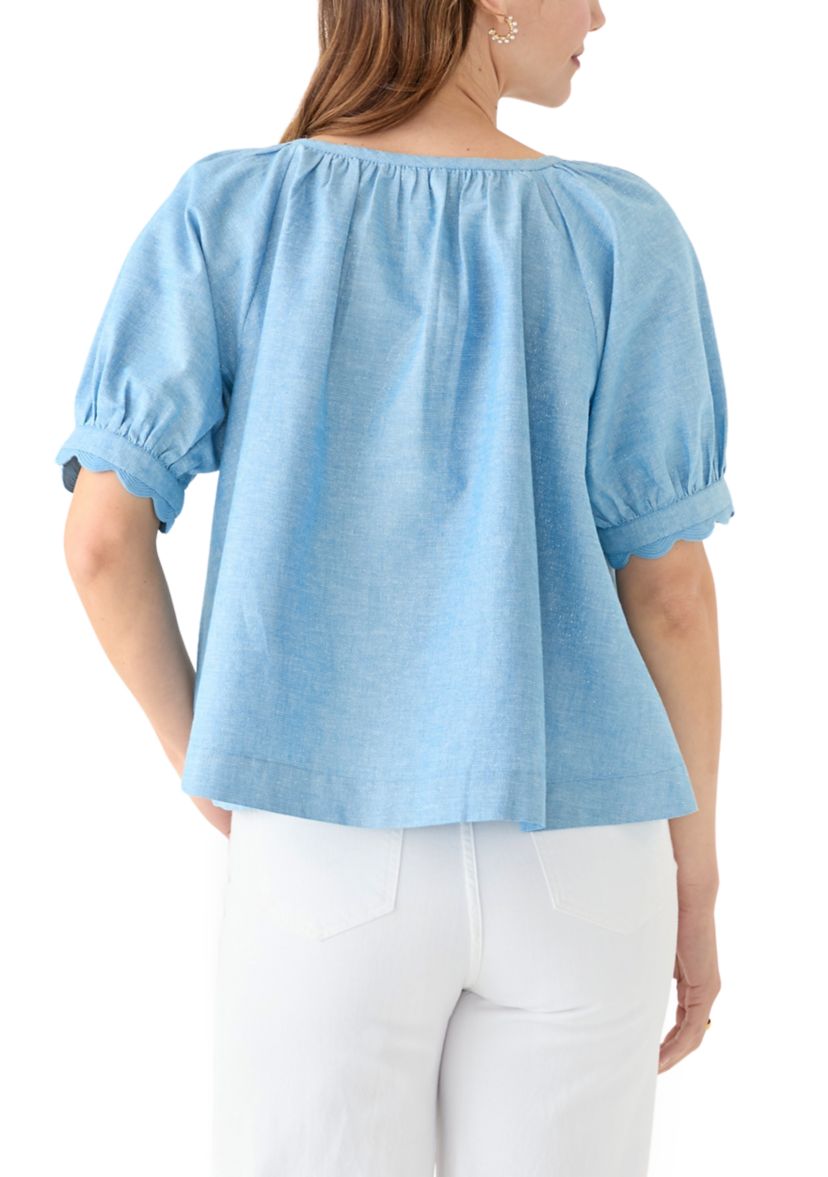 Womens Scalloped Cuff Top