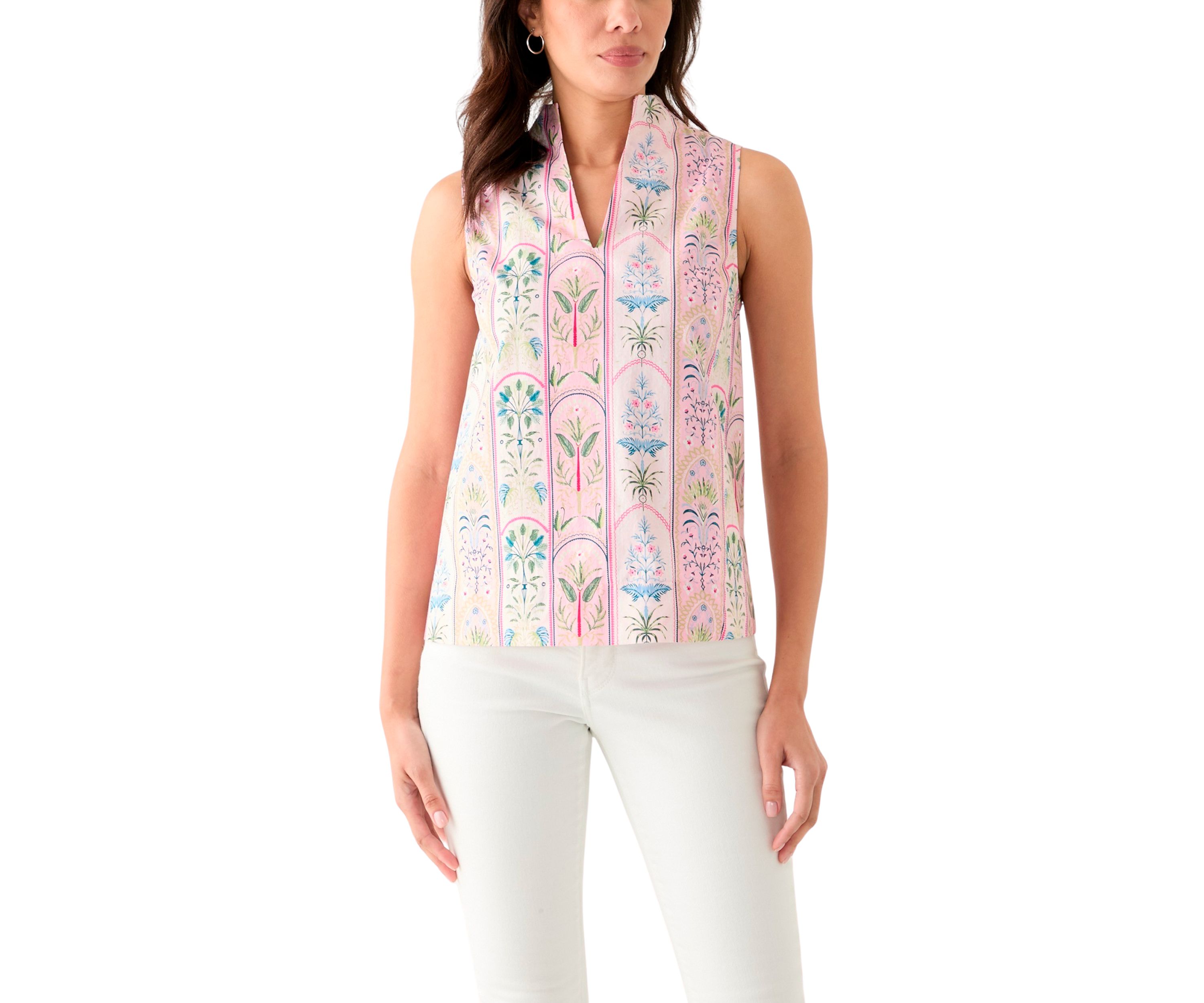 Womens Printed Split Neck Top