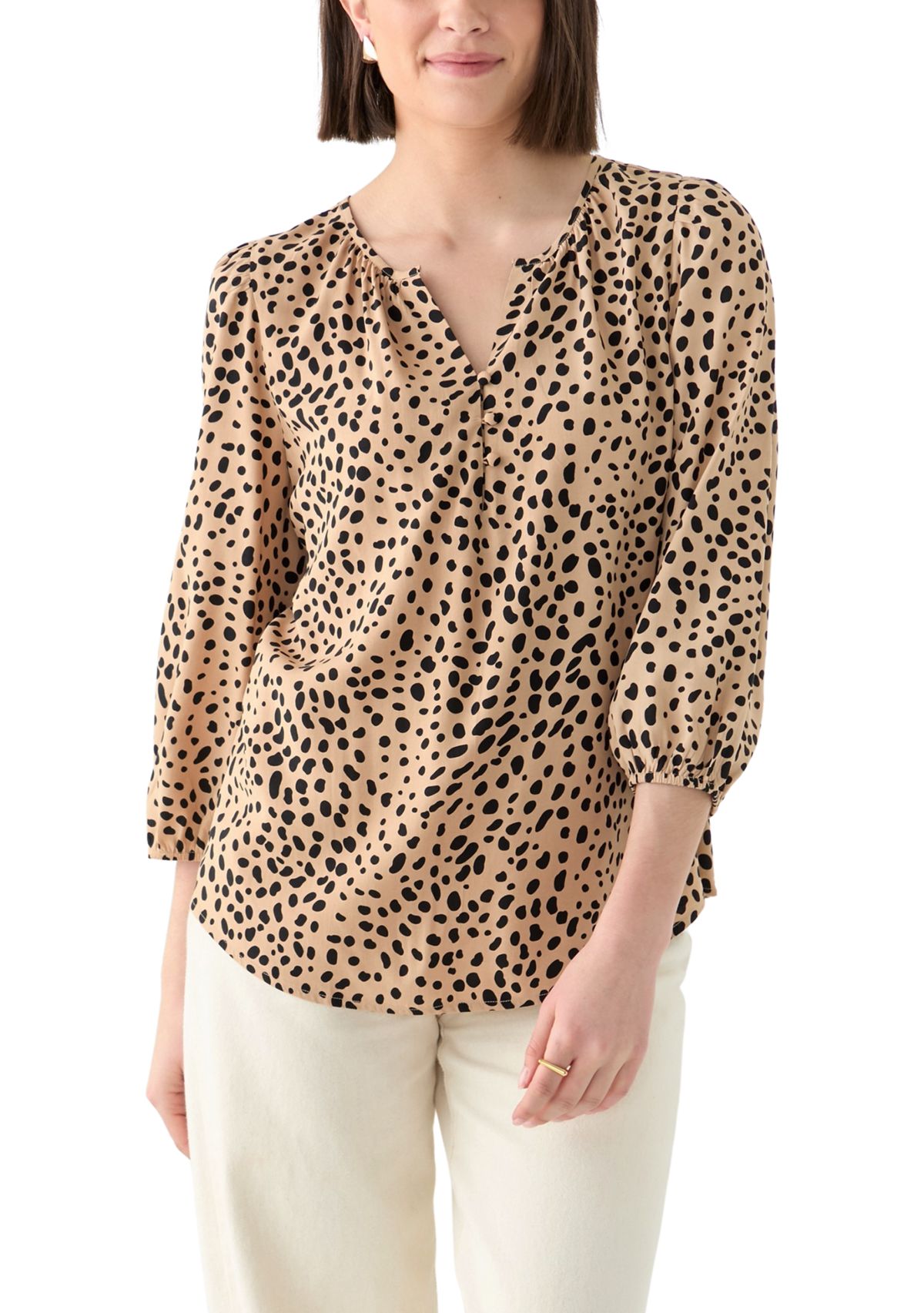 Womens Button Front Peasant Blouse