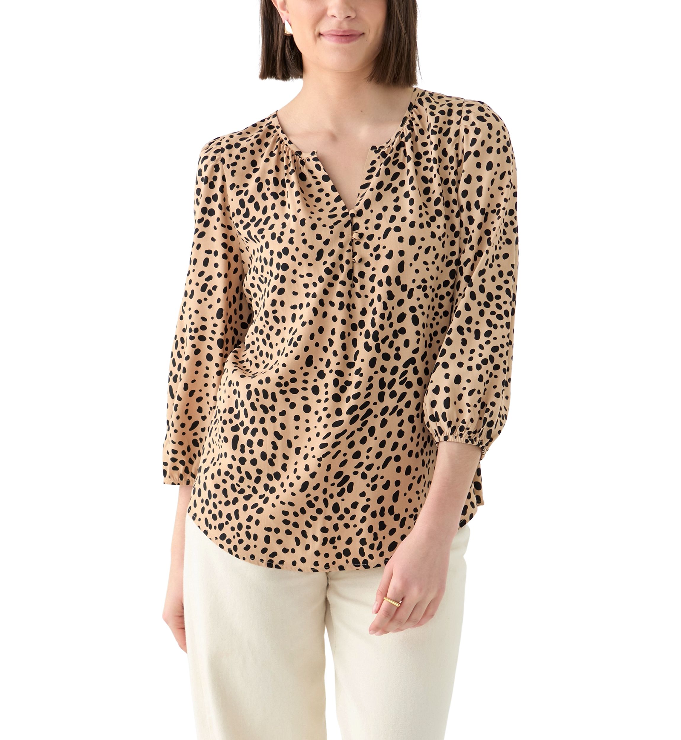 Womens Button Front Peasant Blouse