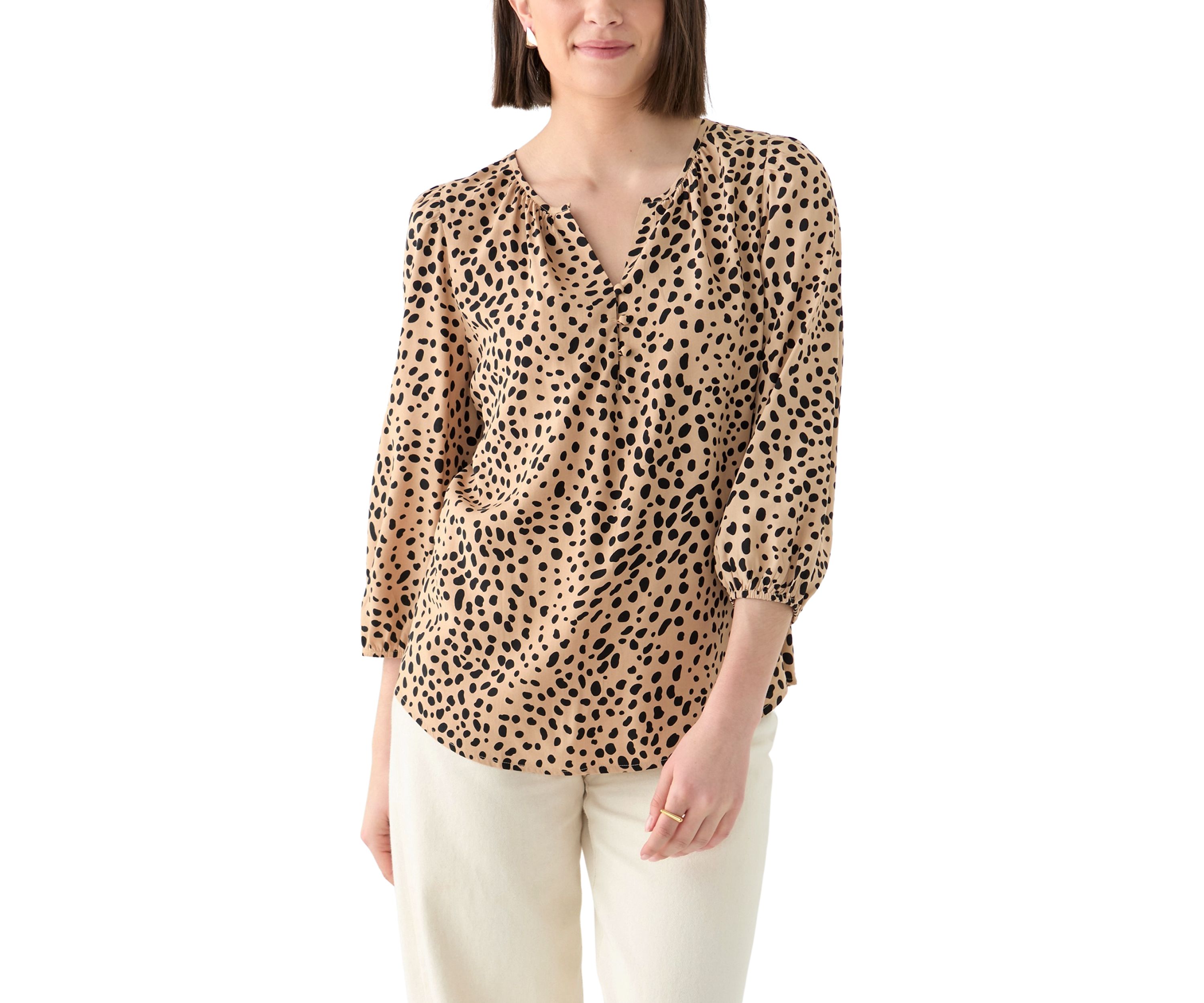 Womens Button Front Peasant Blouse