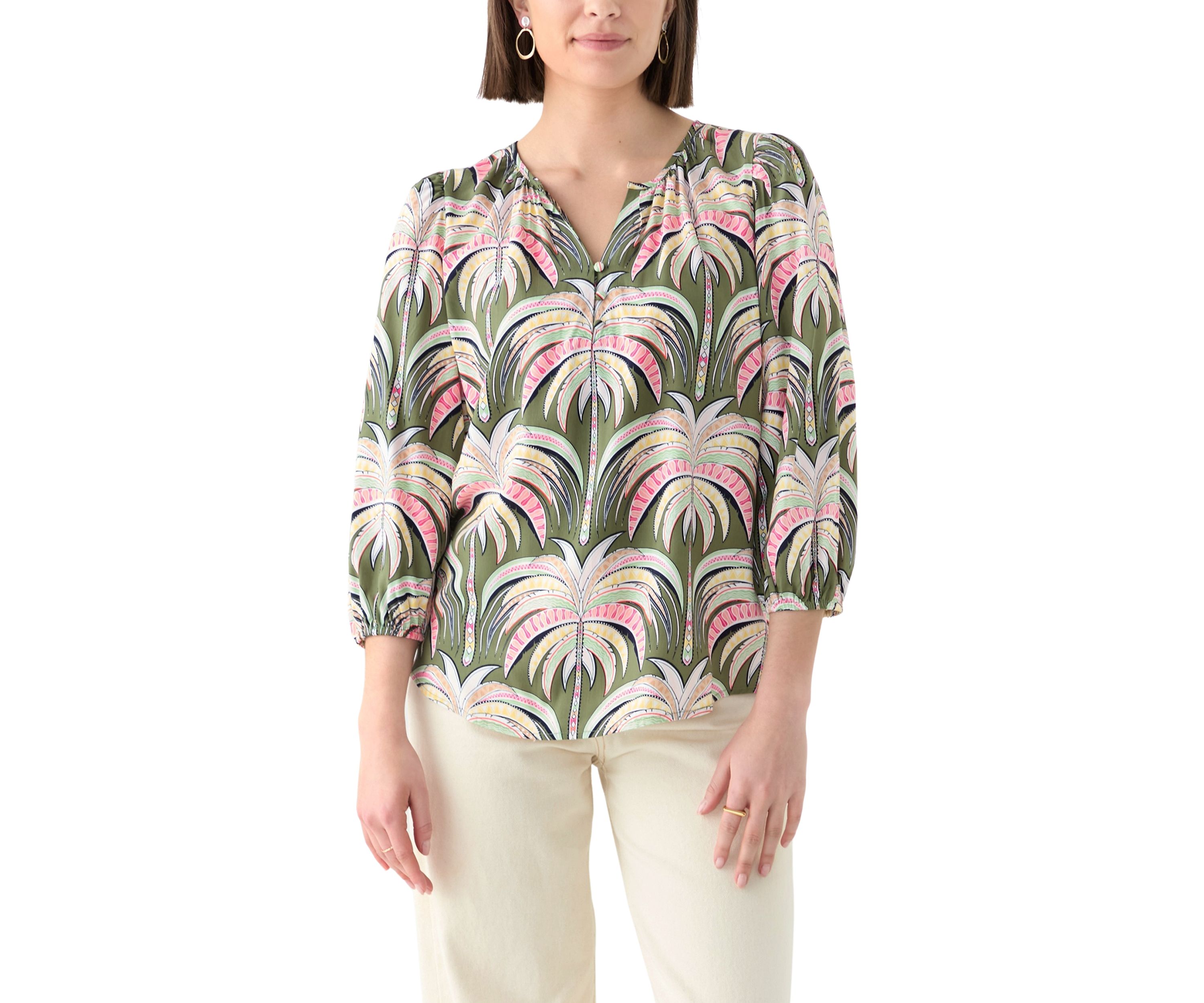 Womens Button Front Peasant Blouse