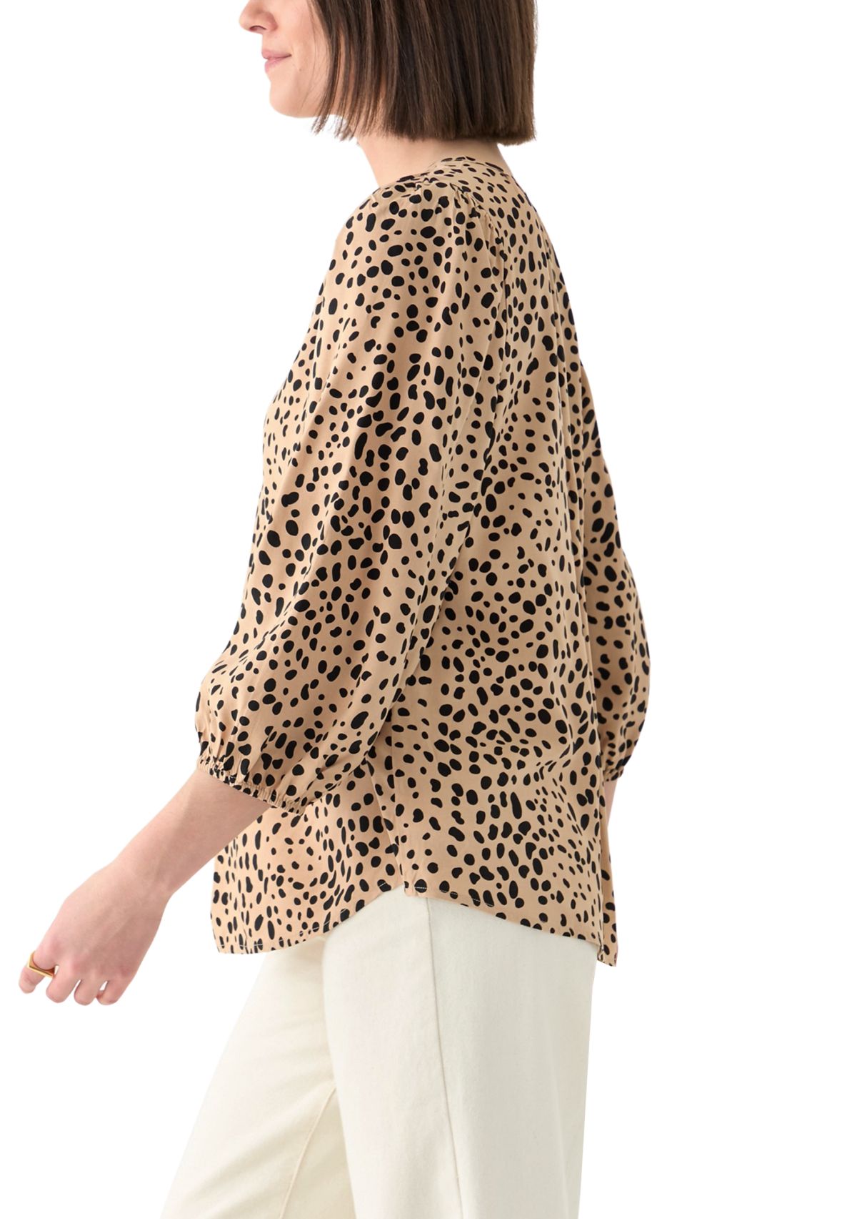 Womens Button Front Peasant Blouse