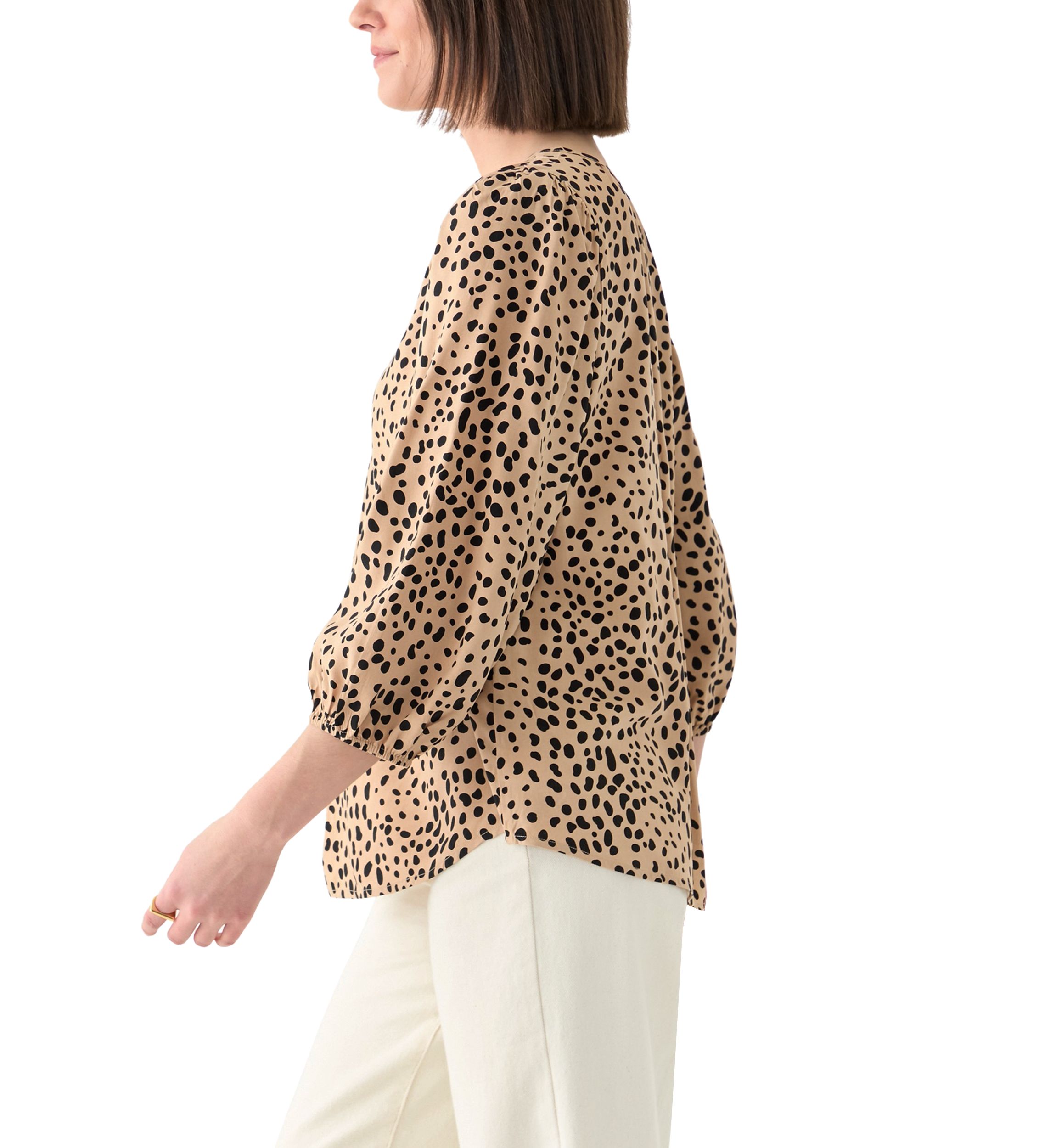 Womens Button Front Peasant Blouse