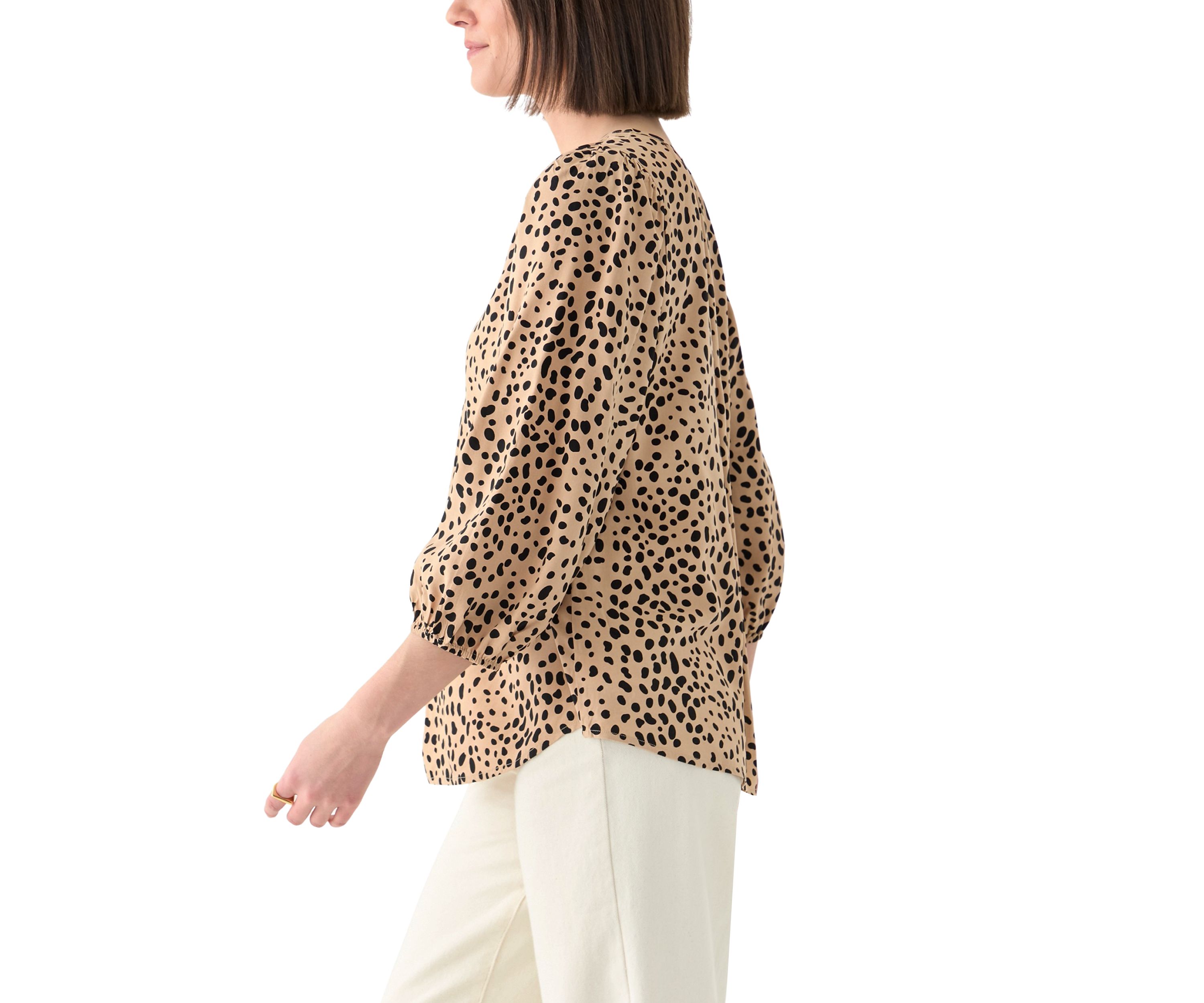 Womens Button Front Peasant Blouse