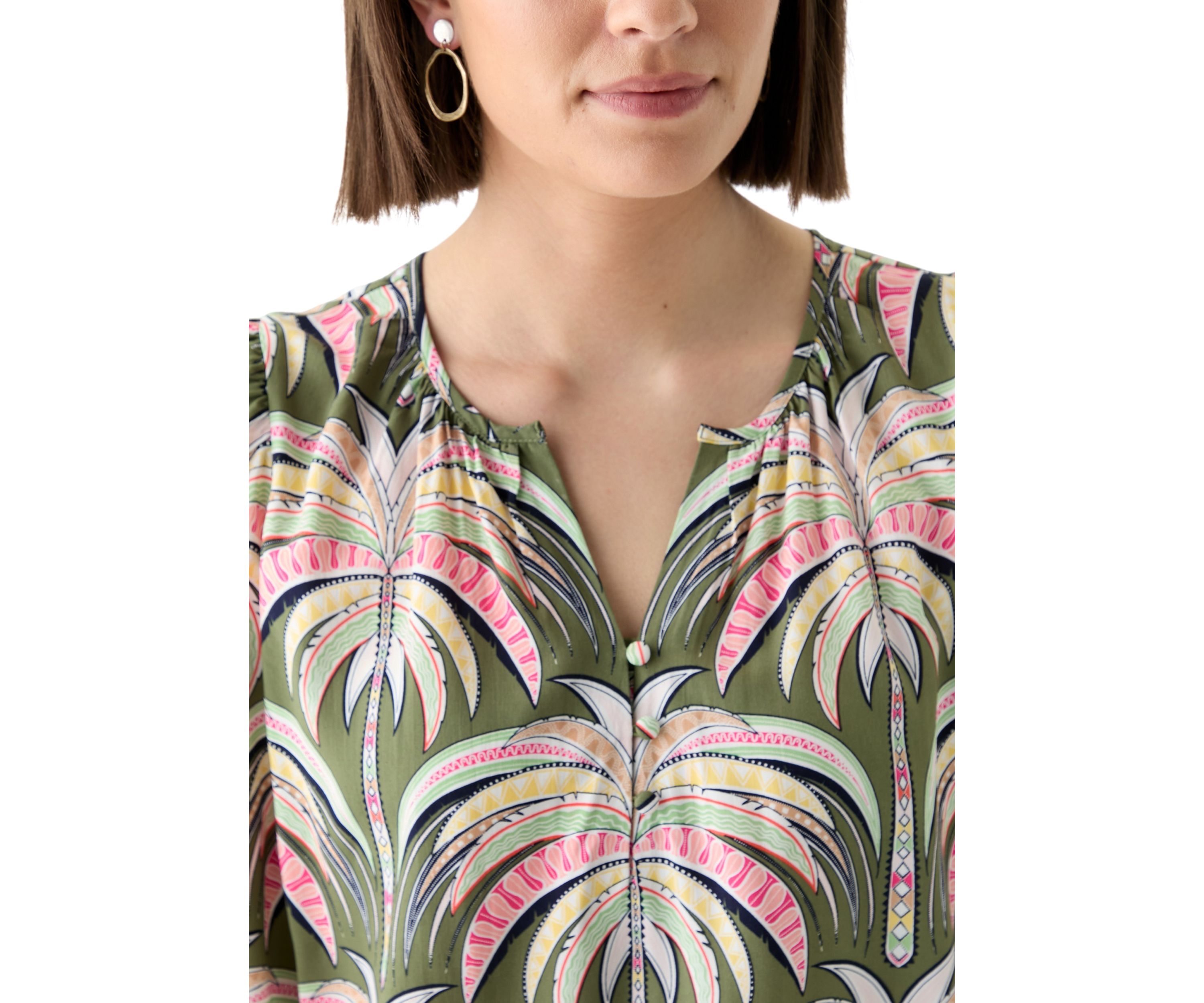 Womens Button Front Peasant Blouse