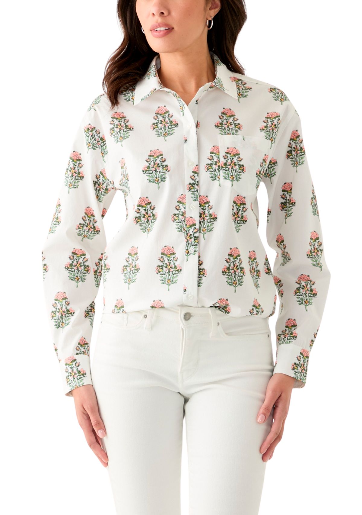 Womens Button Front Printed Shirt