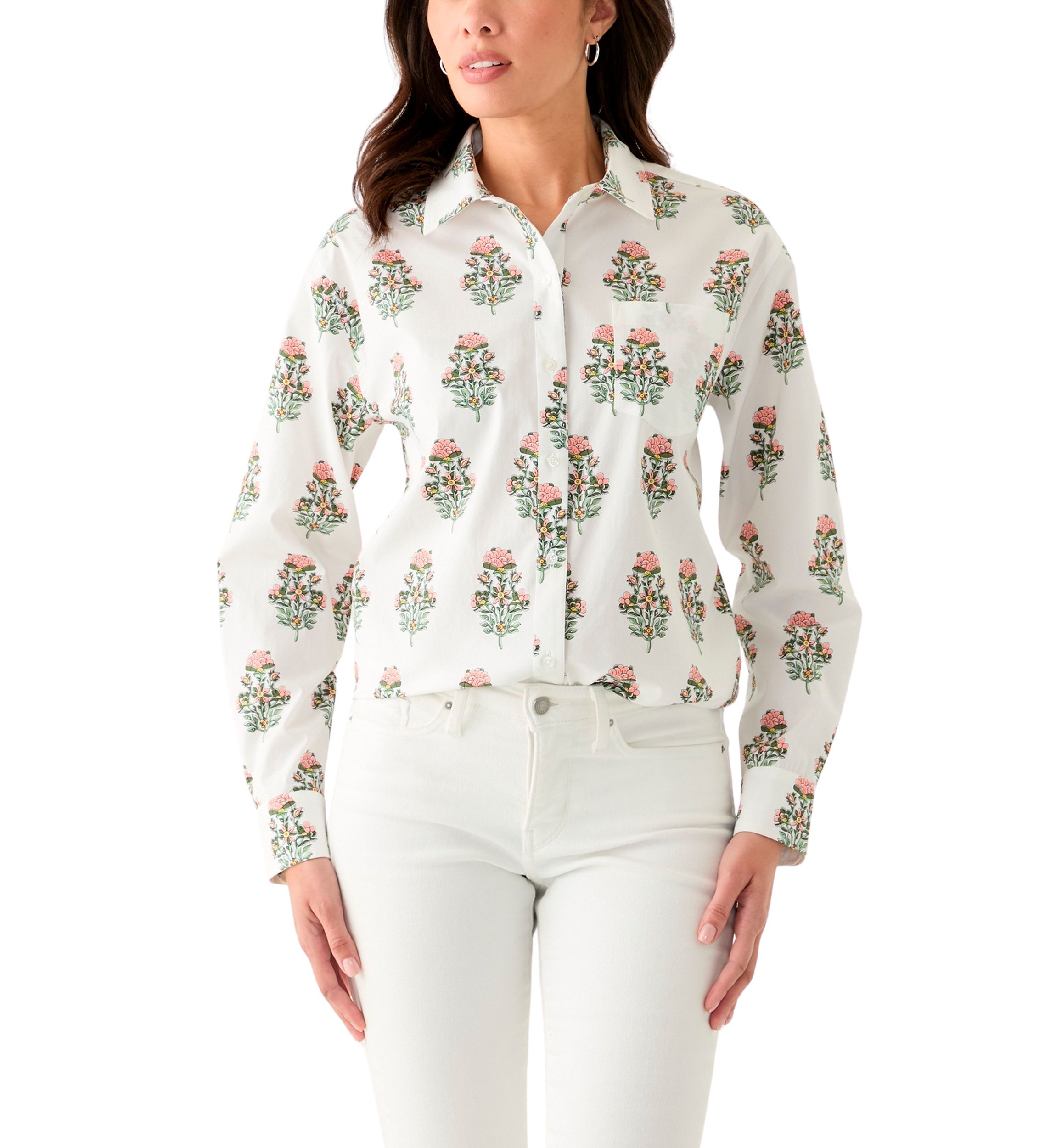 Womens Button Front Printed Shirt