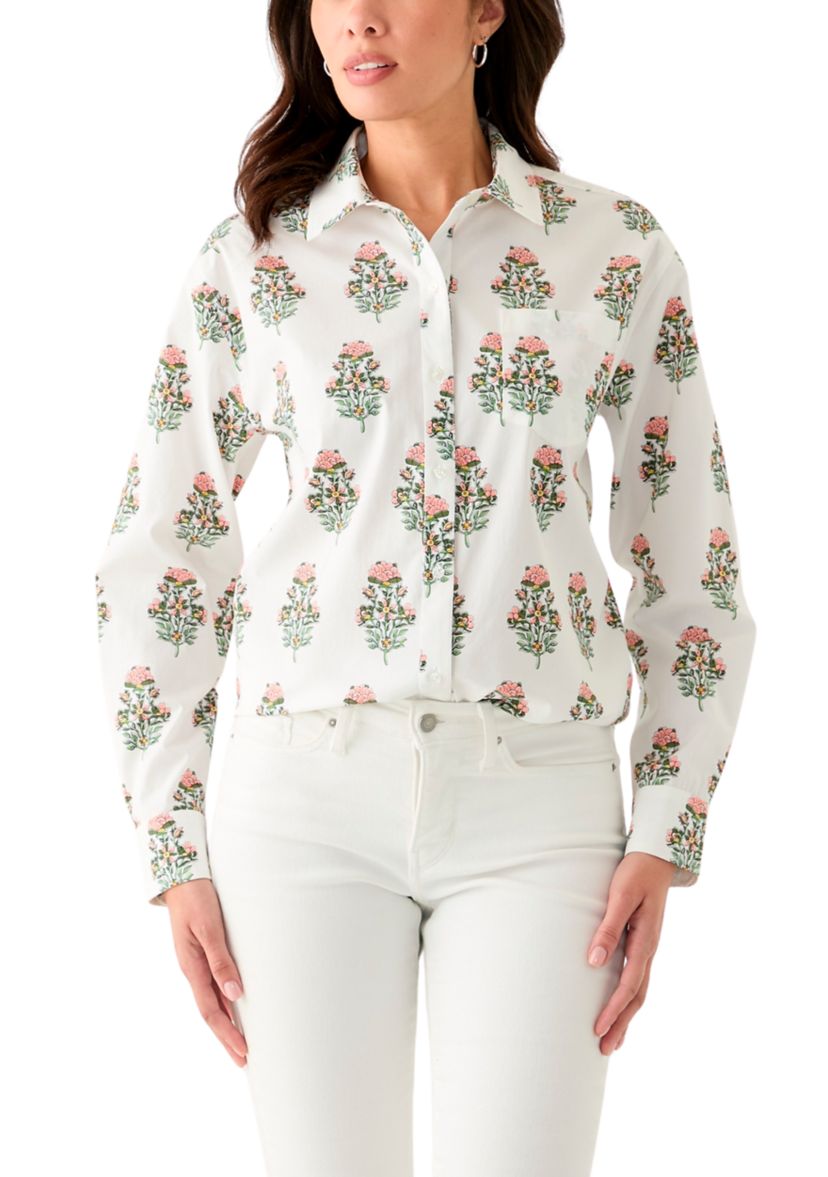 Womens Button Front Printed Shirt