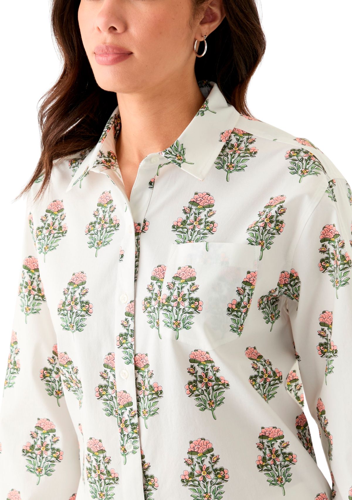 Womens Button Front Printed Shirt
