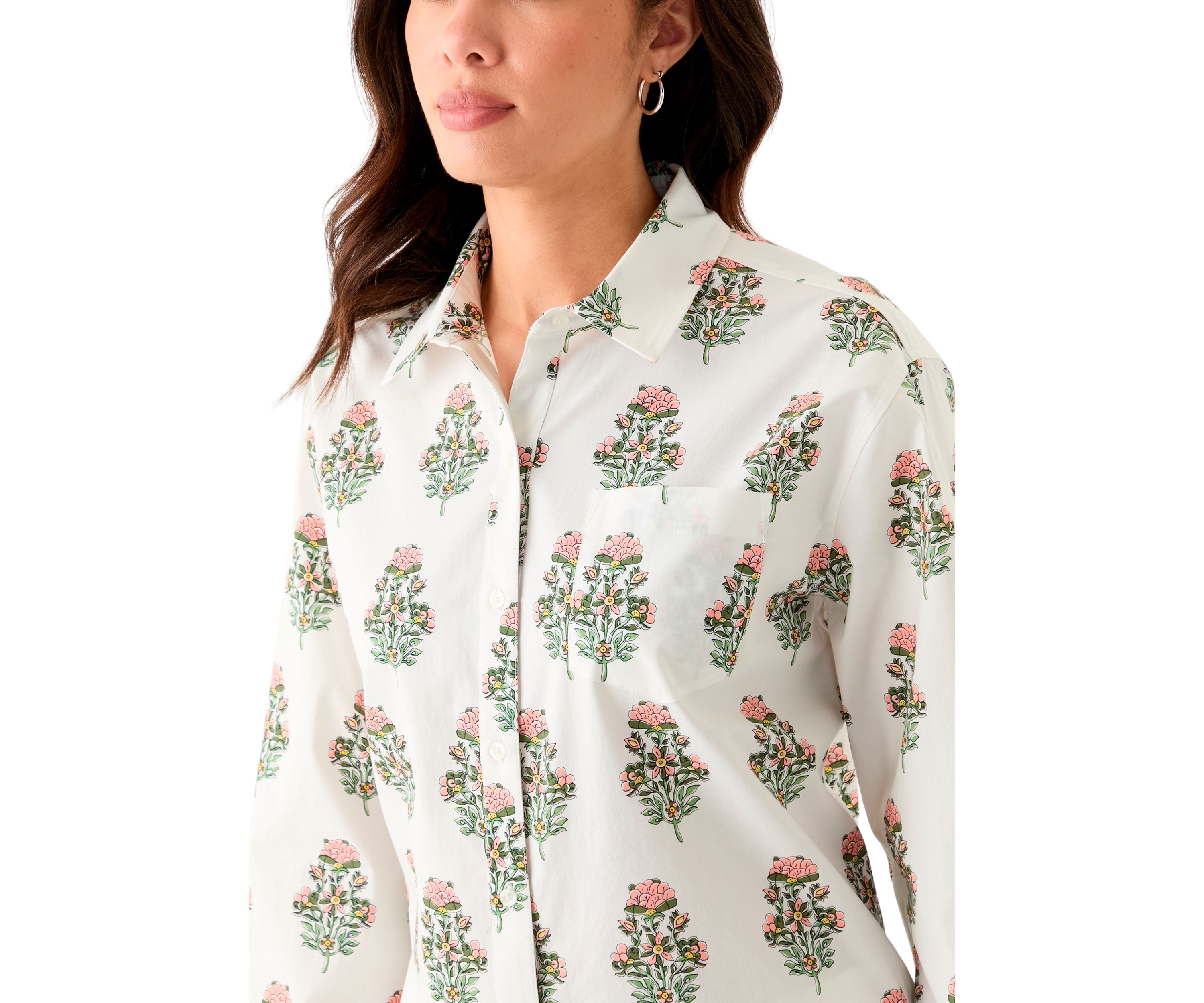 Womens Button Front Printed Shirt