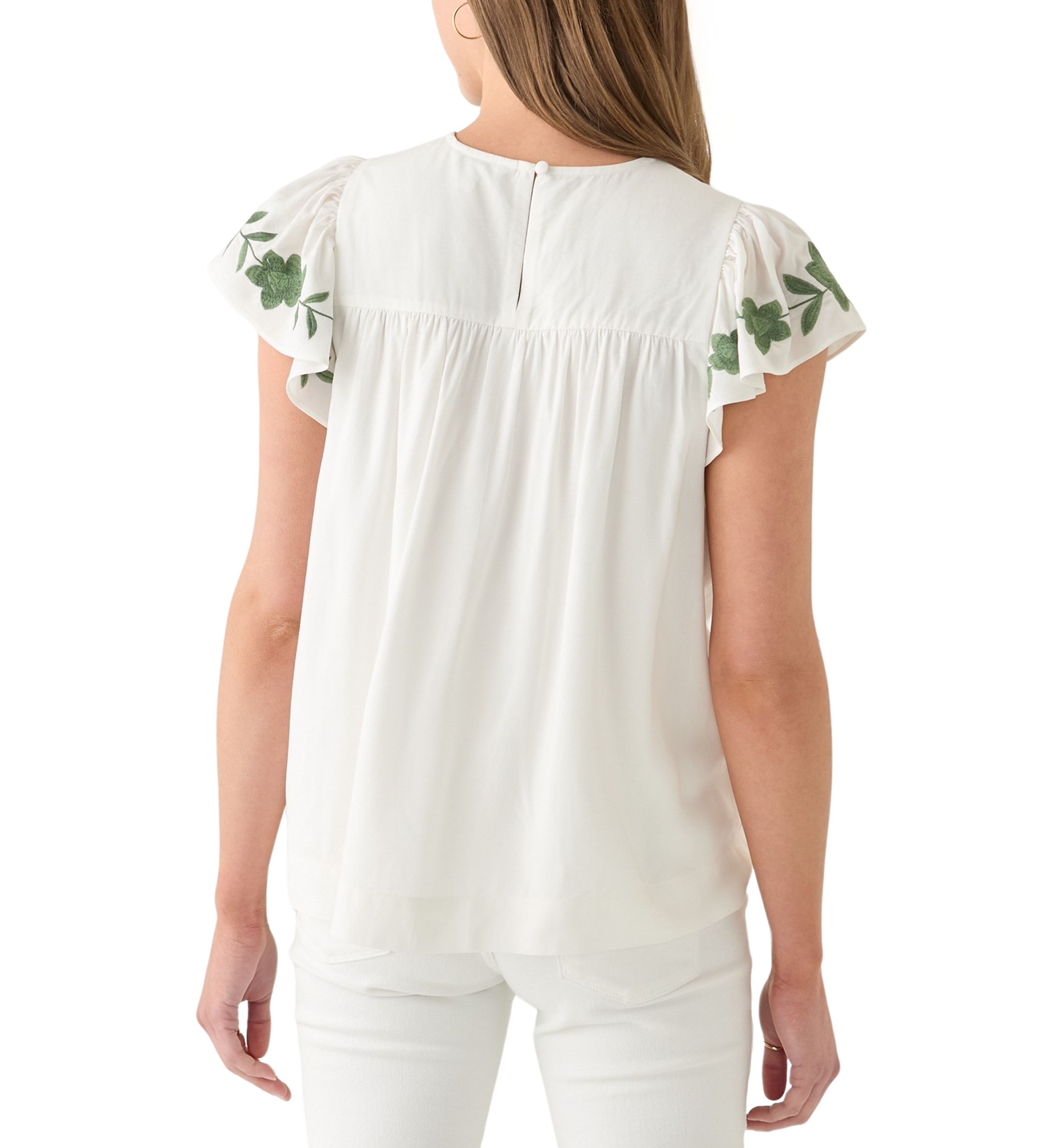 Womens Short Flutter Sleeve Embroidered Top