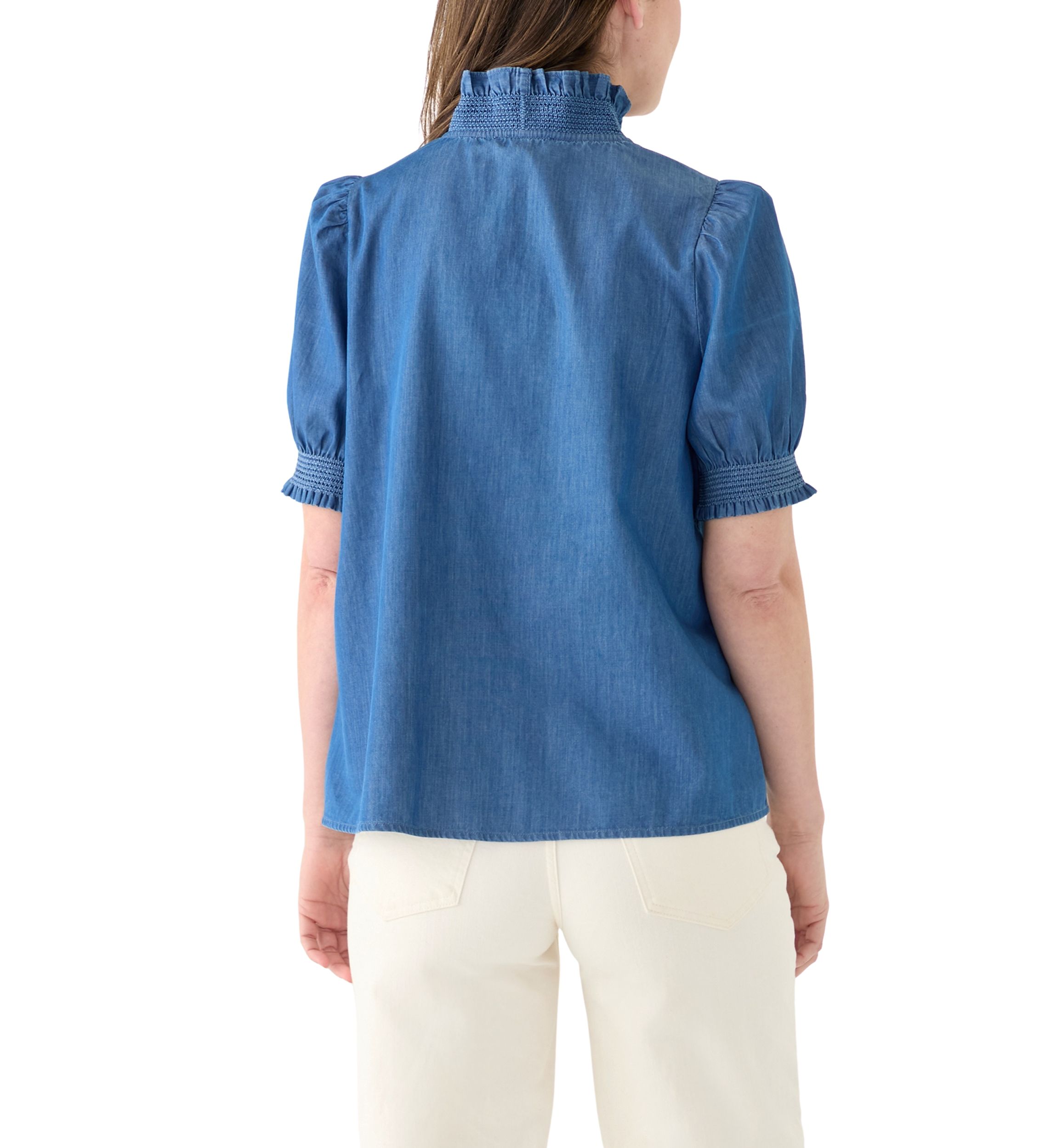 Womens Smocked Ruffle Neck Top 