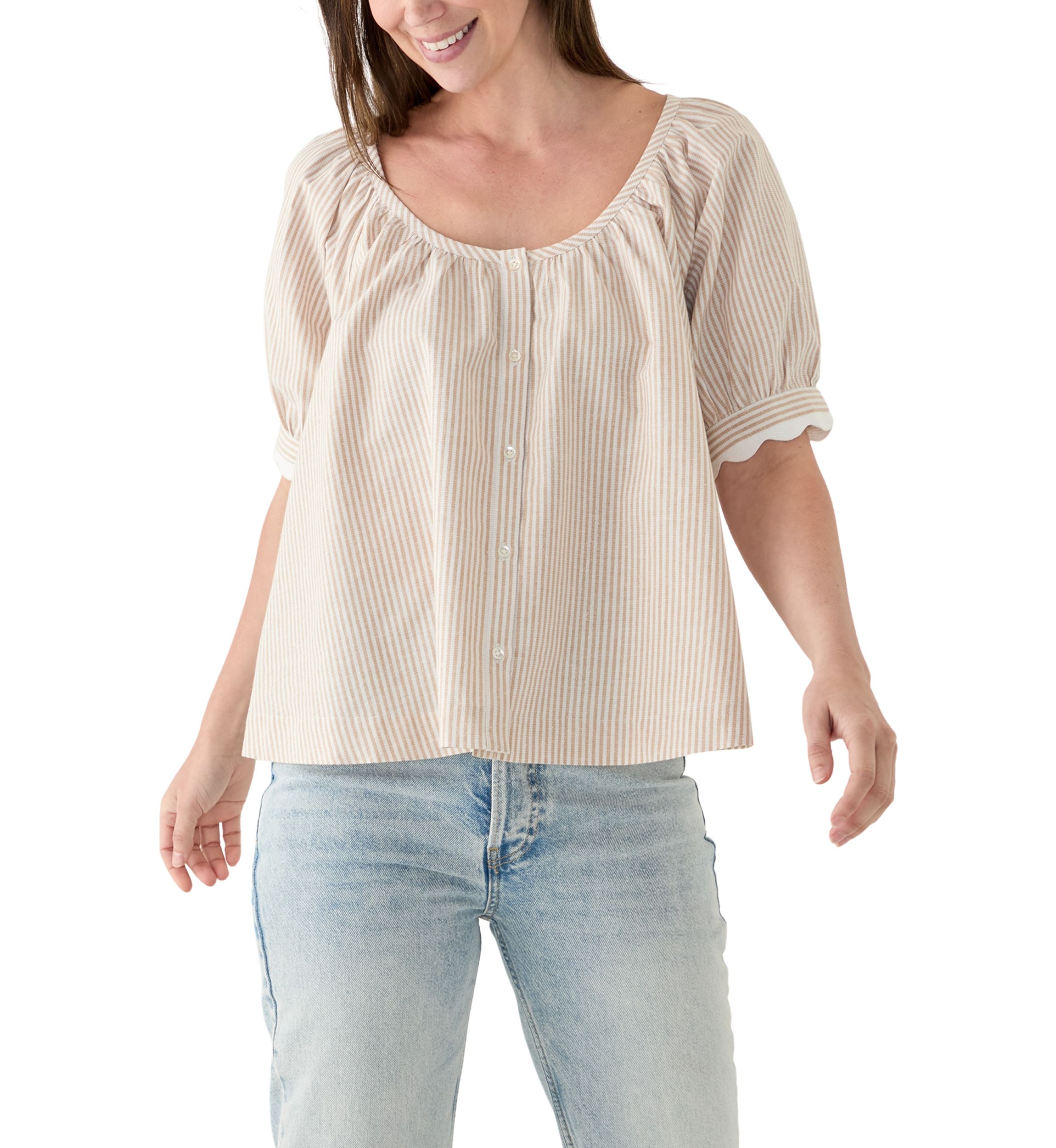 Womens Short Sleeve Scalloped Top