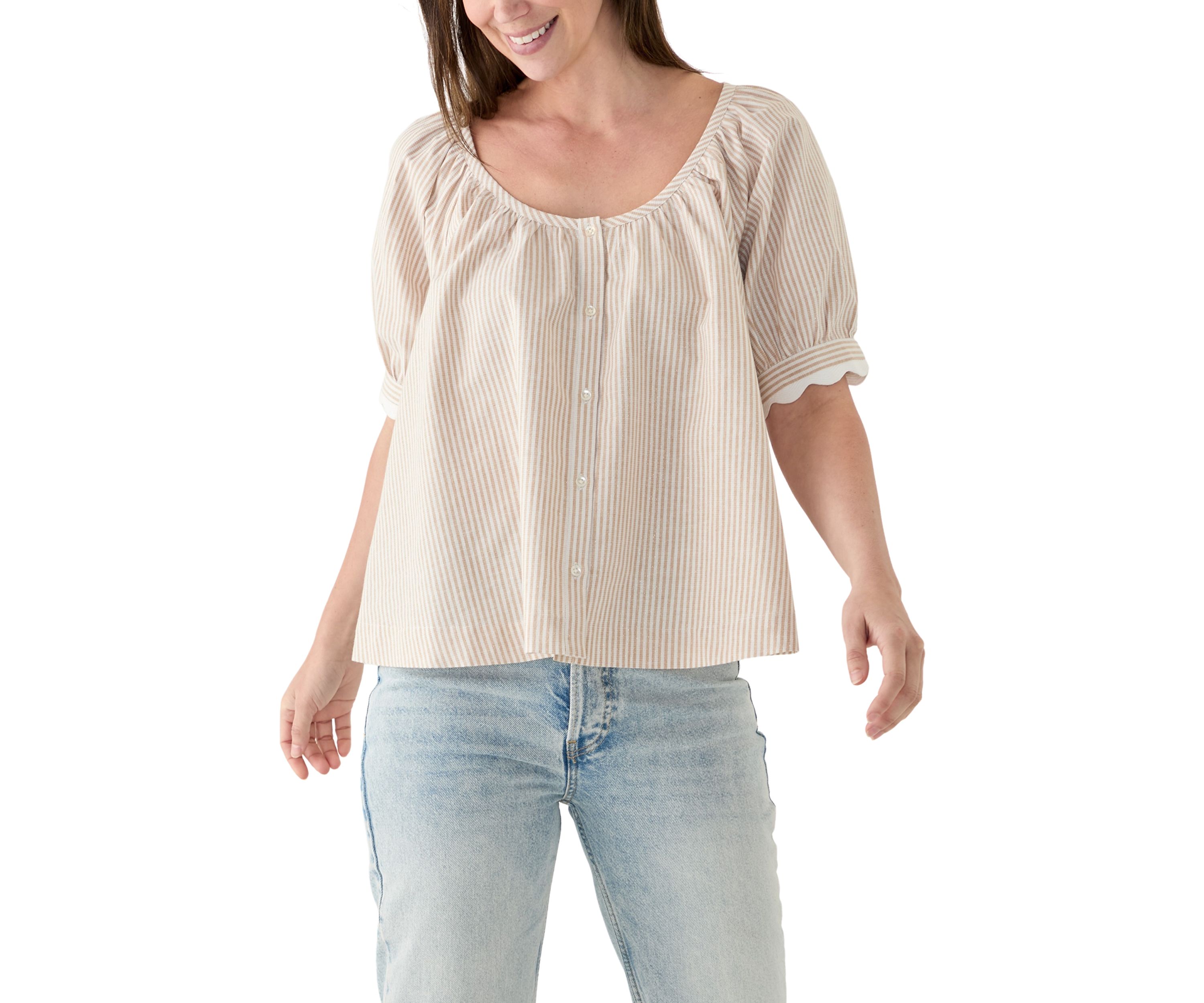 Womens Short Sleeve Scalloped Top