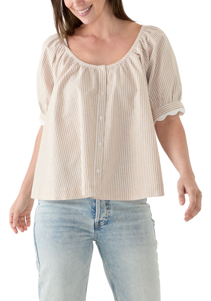 Womens Short Sleeve Scalloped Top