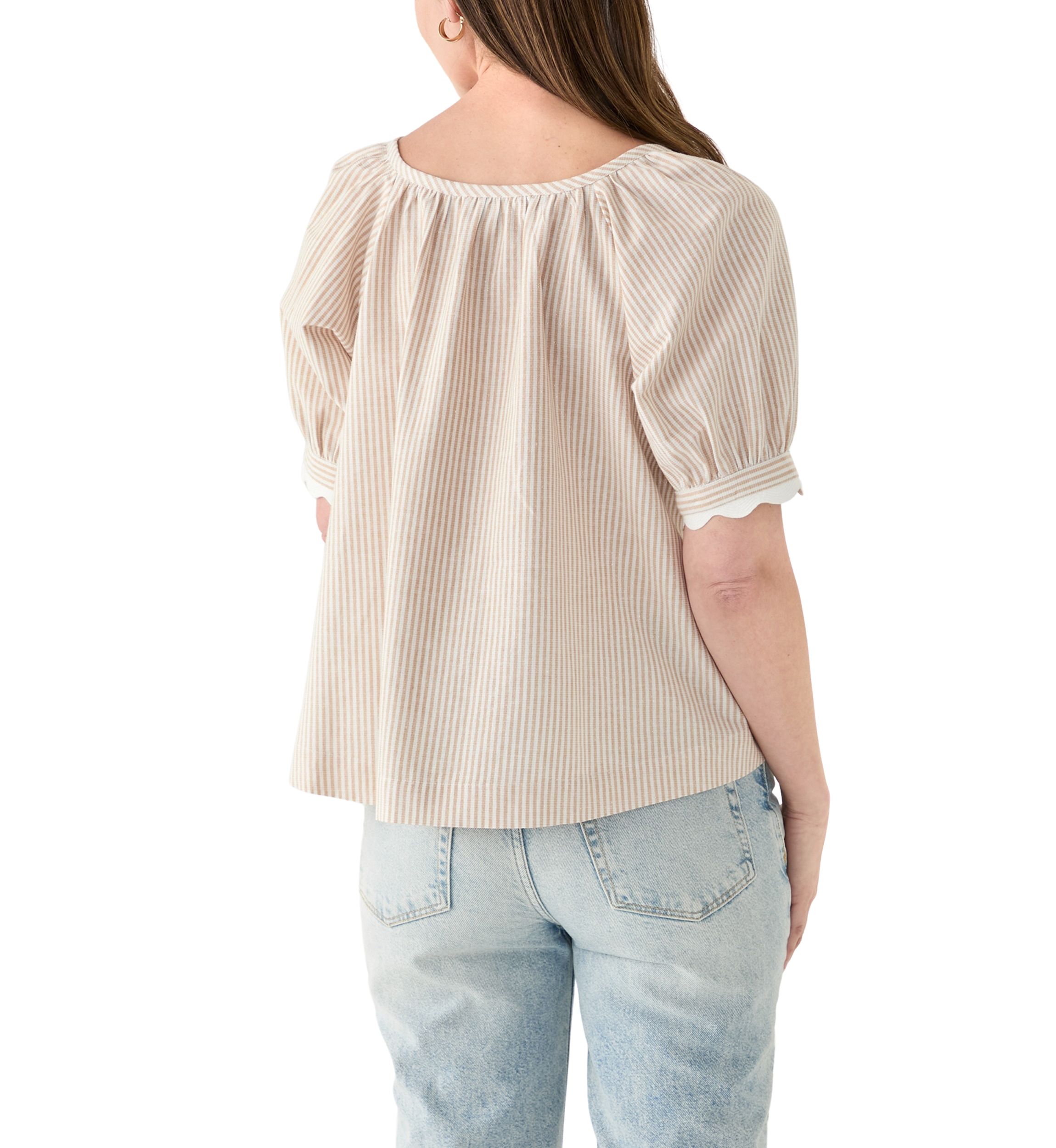 Womens Short Sleeve Scalloped Top