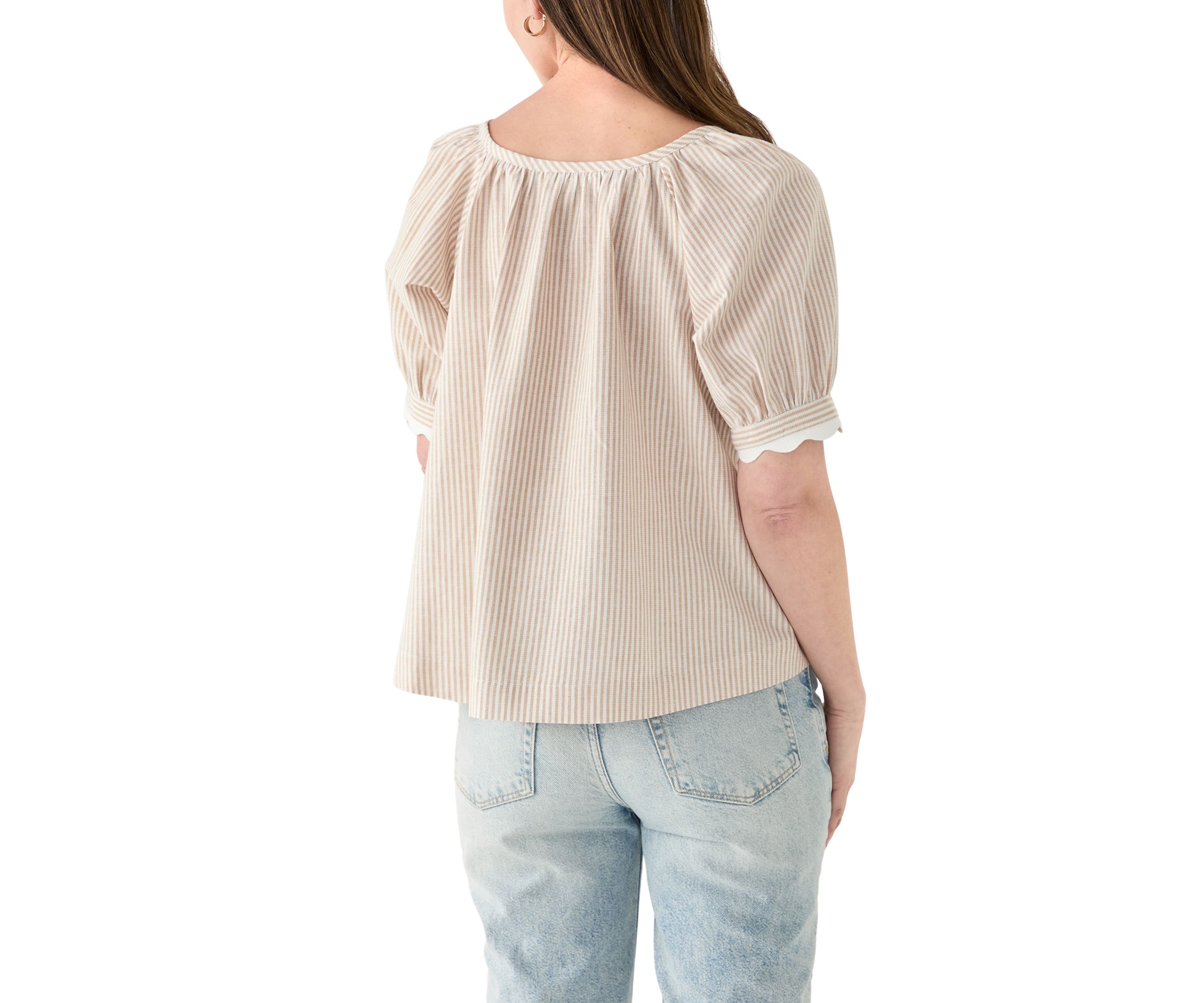 Womens Short Sleeve Scalloped Top