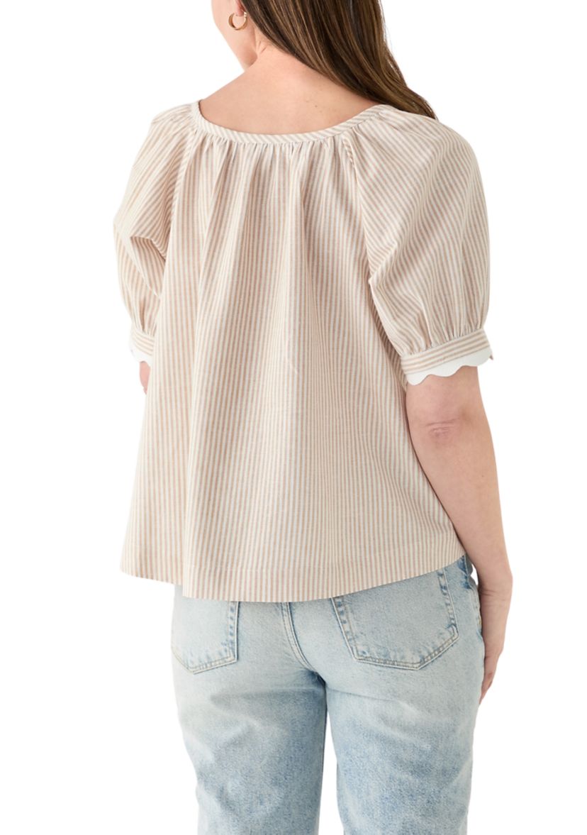 Womens Short Sleeve Scalloped Top