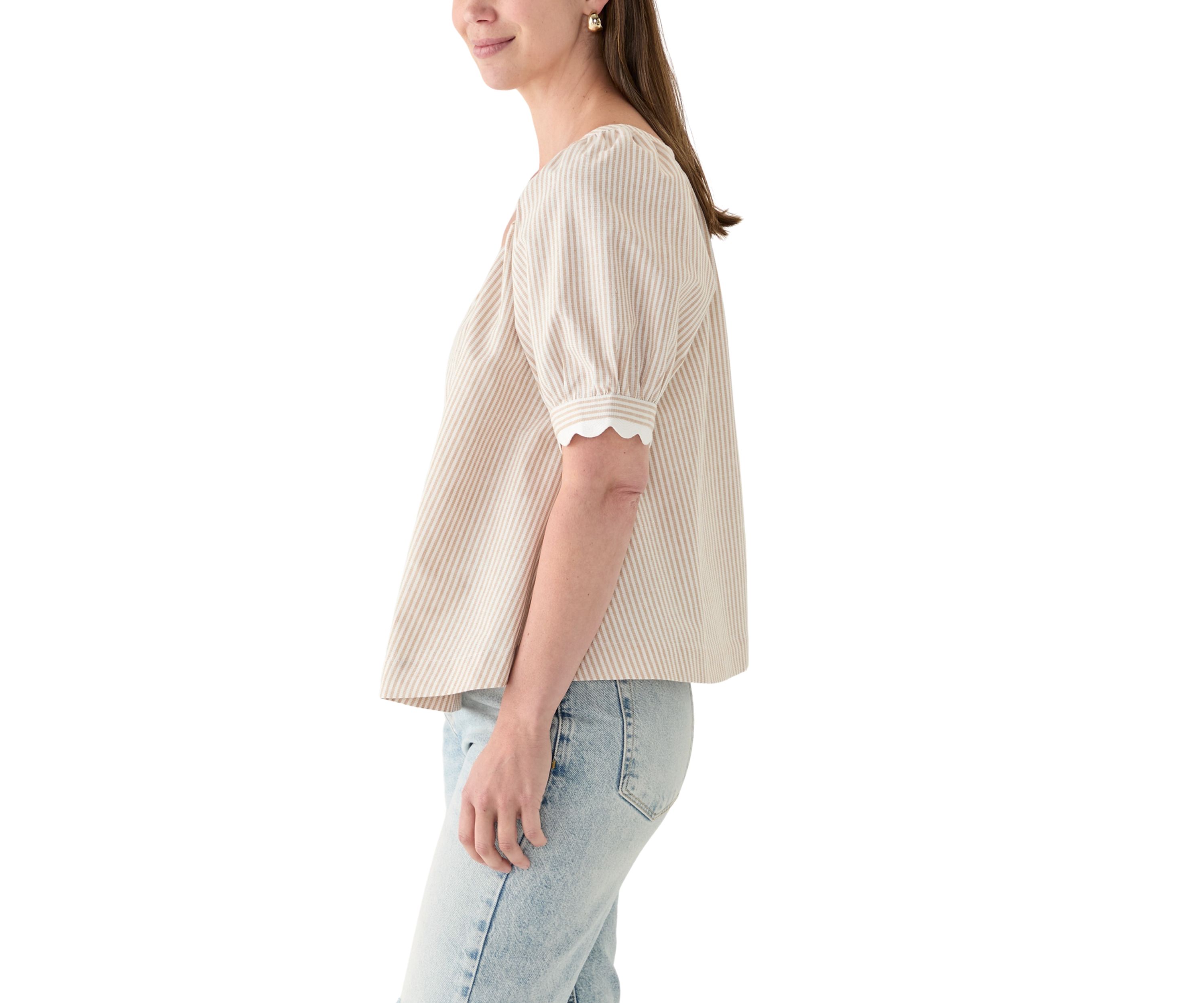 Womens Short Sleeve Scalloped Top
