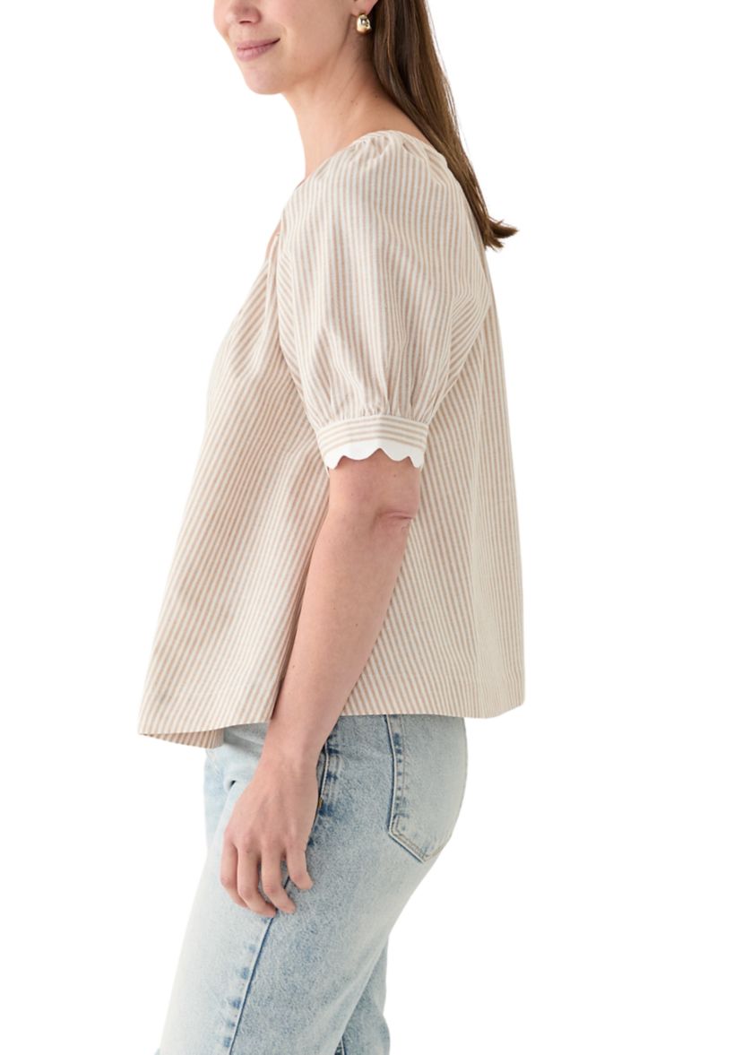 Womens Short Sleeve Scalloped Top
