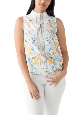Crown & Ivy Women's Sleeveless Swing Split Neck Printed Top