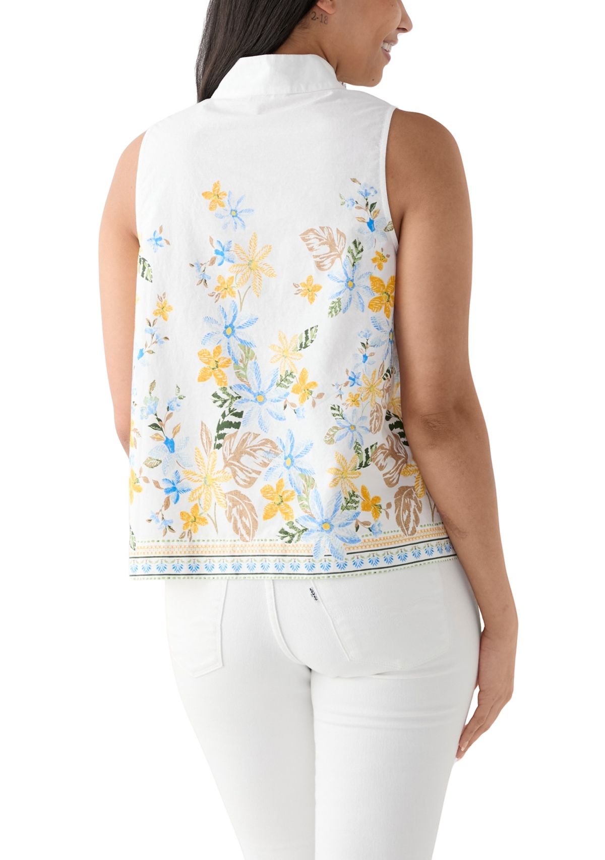 Womens Sleeveless Swing Split Neck Printed Top