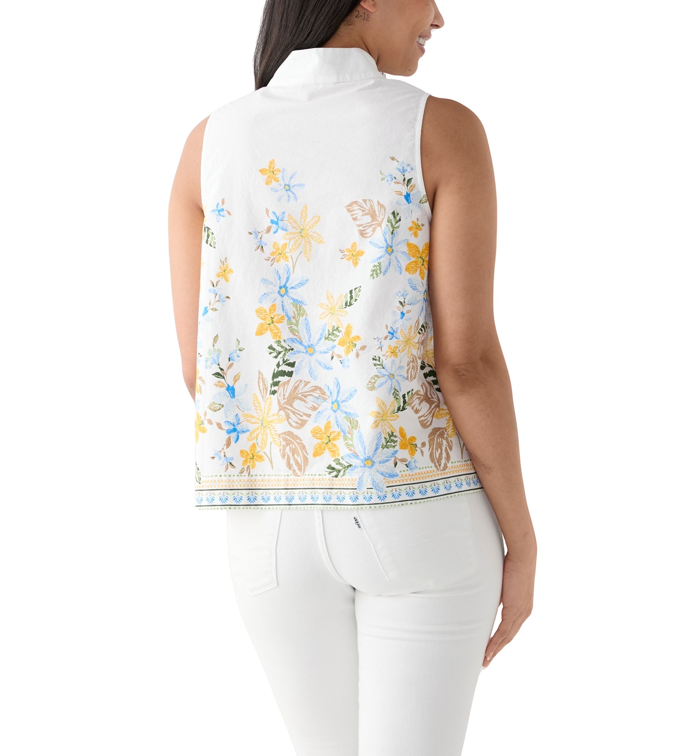 Womens Sleeveless Swing Split Neck Printed Top