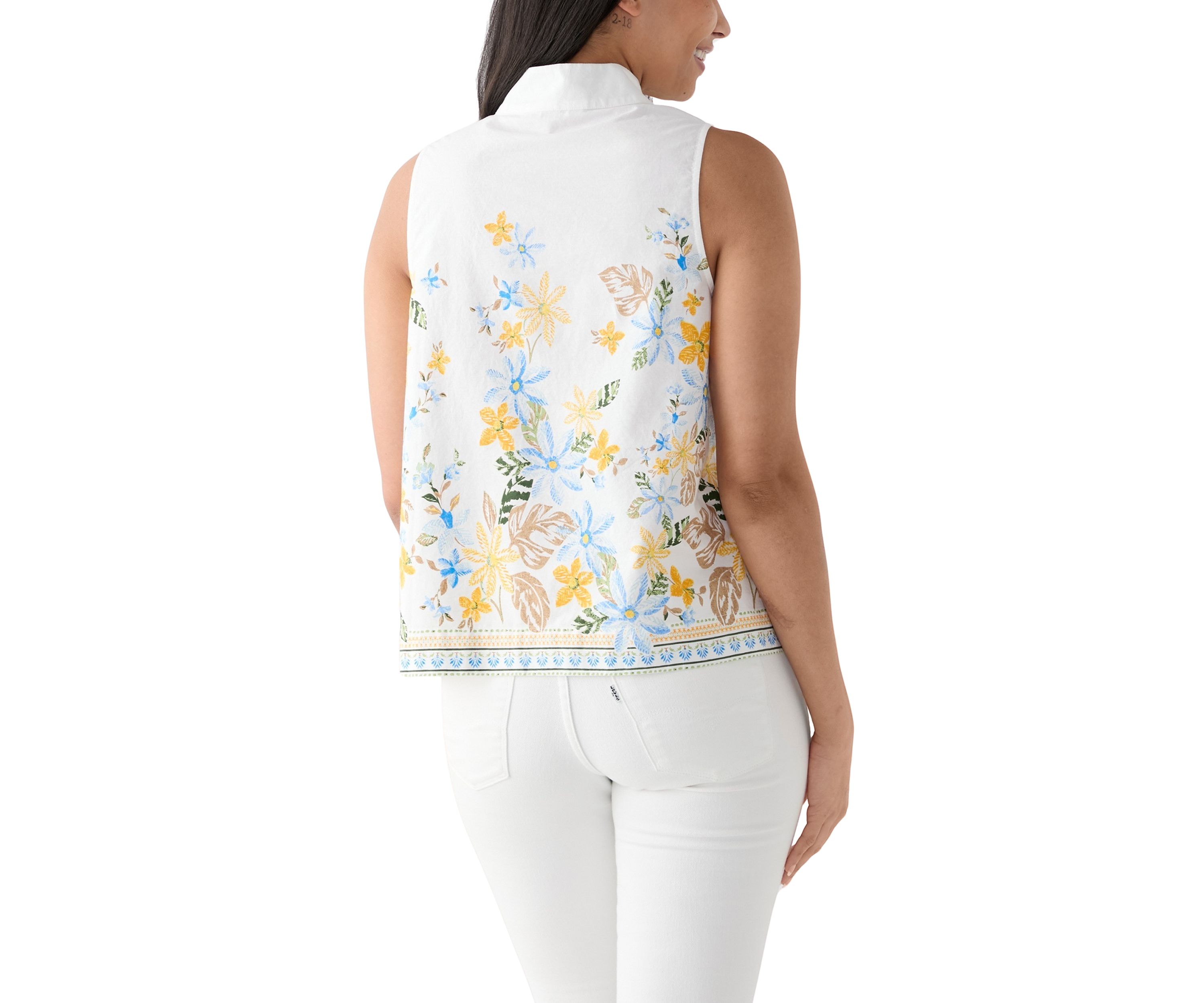 Womens Sleeveless Swing Split Neck Printed Top