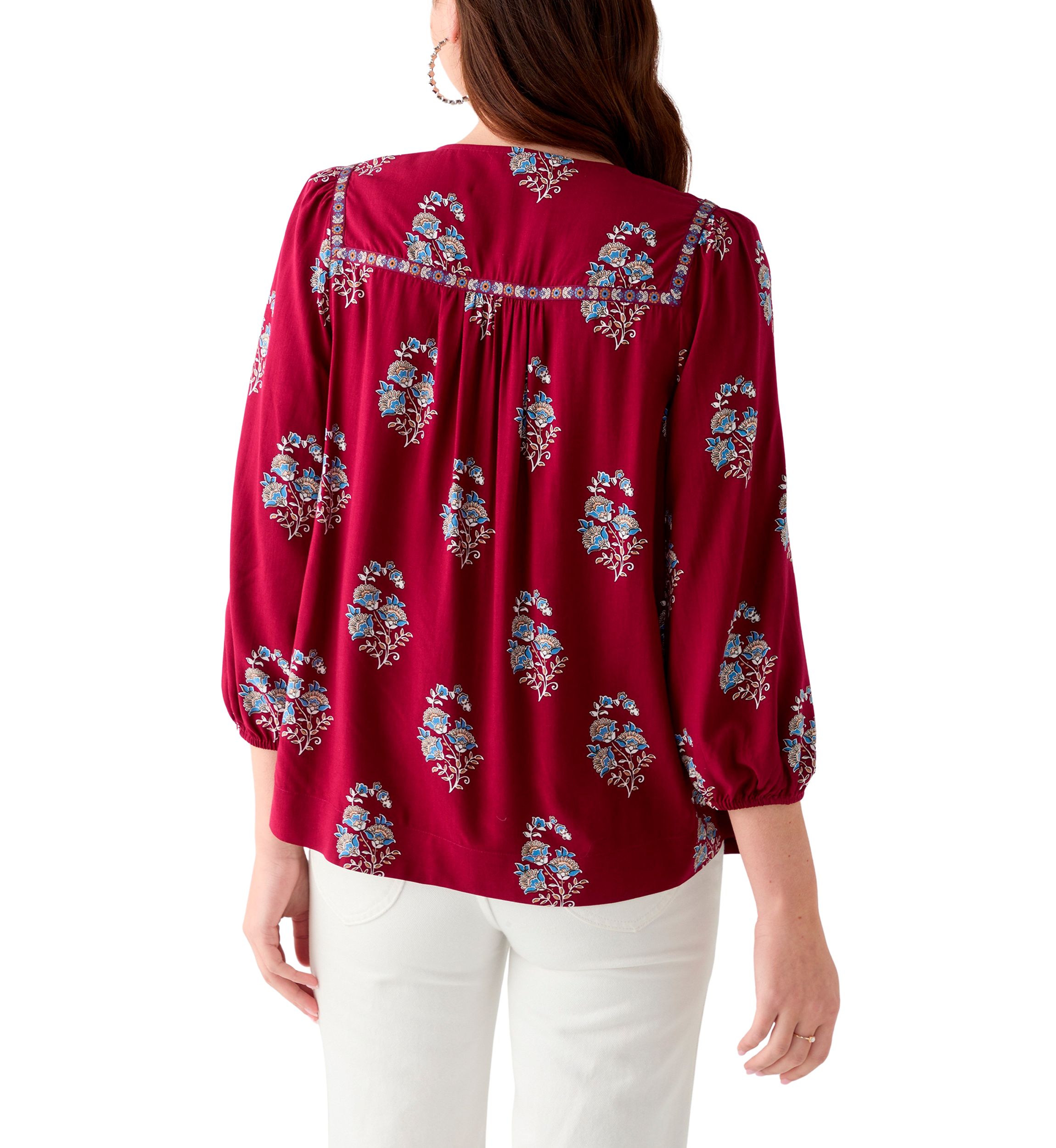 Womens 3/4 Sleeve Split Neck Top