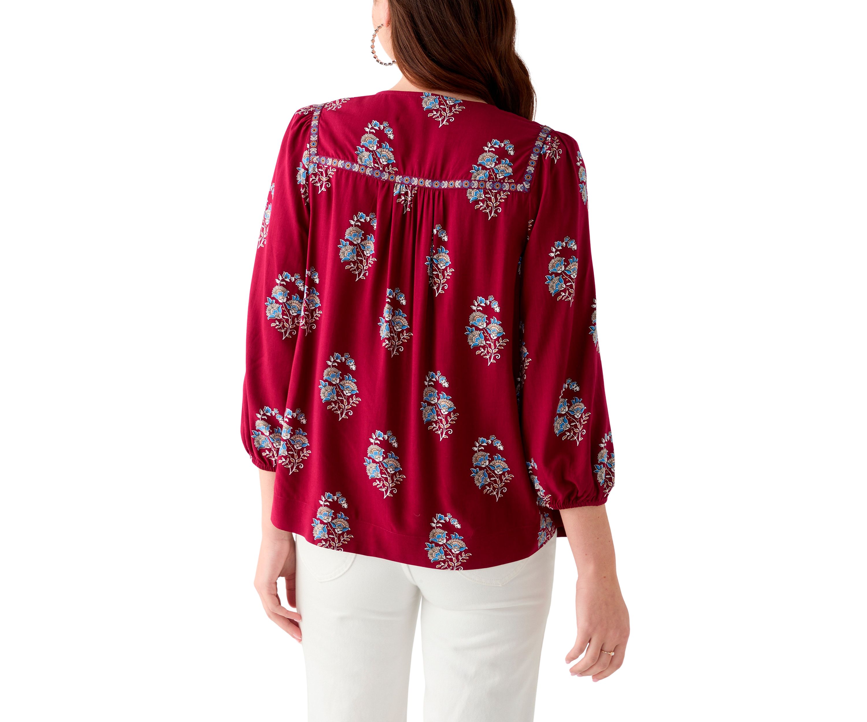 Womens 3/4 Sleeve Split Neck Top