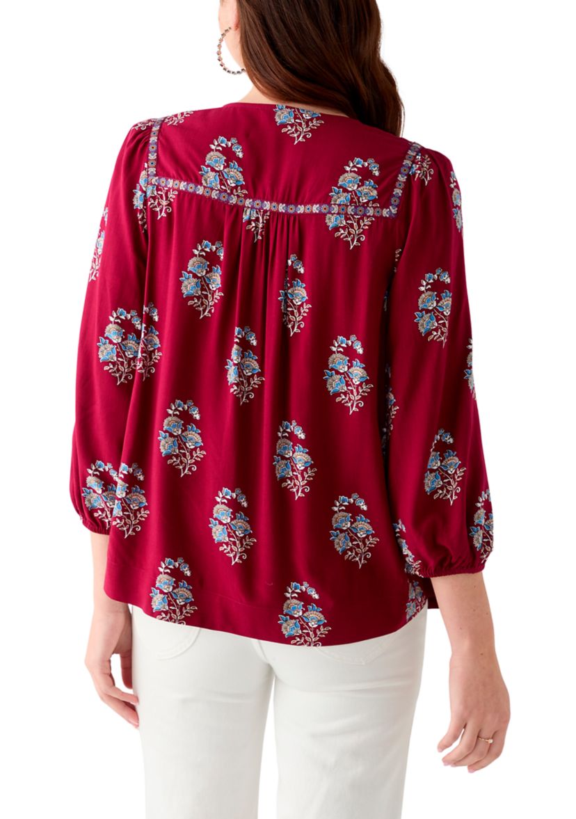Womens 3/4 Sleeve Split Neck Top