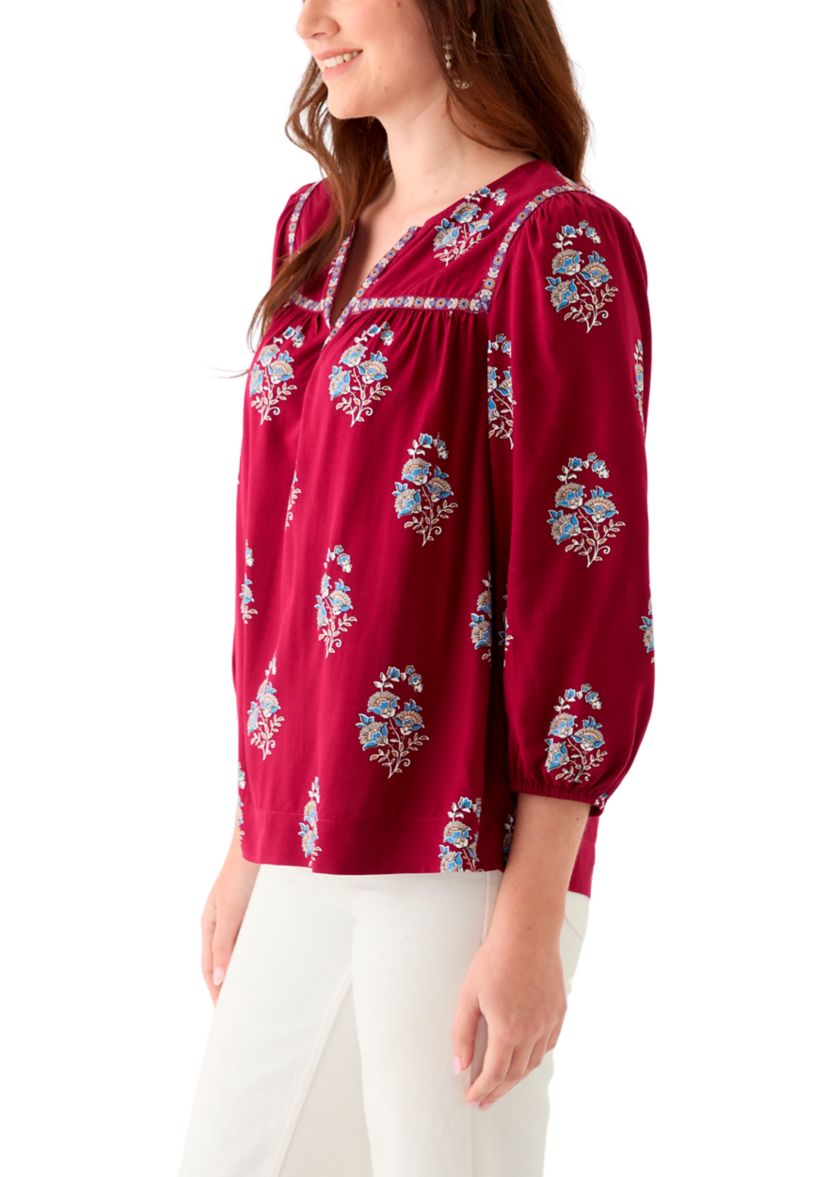 Womens 3/4 Sleeve Split Neck Top